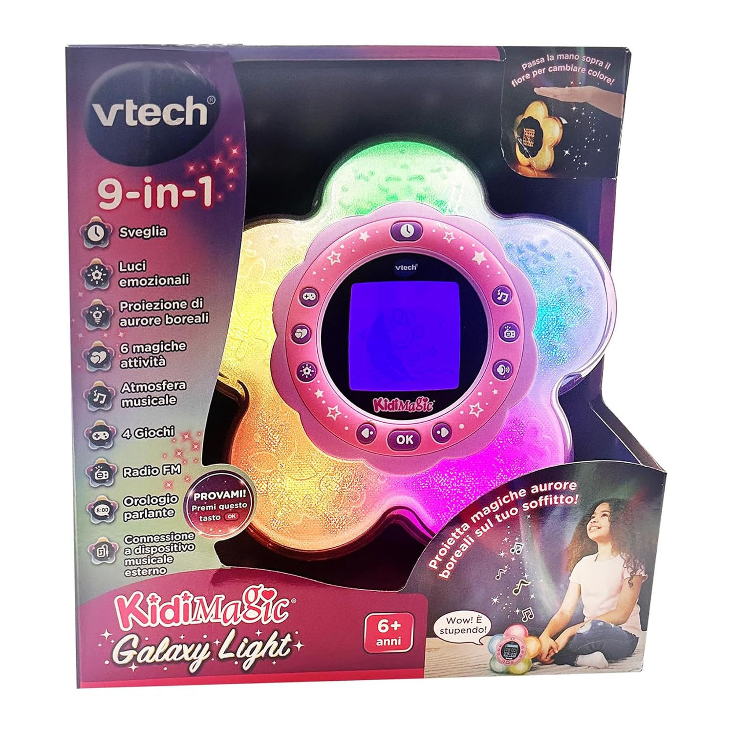 VTech KidiMagic Galaxy Light radiosveglia 9 in 1 con proiezione aurora boreale