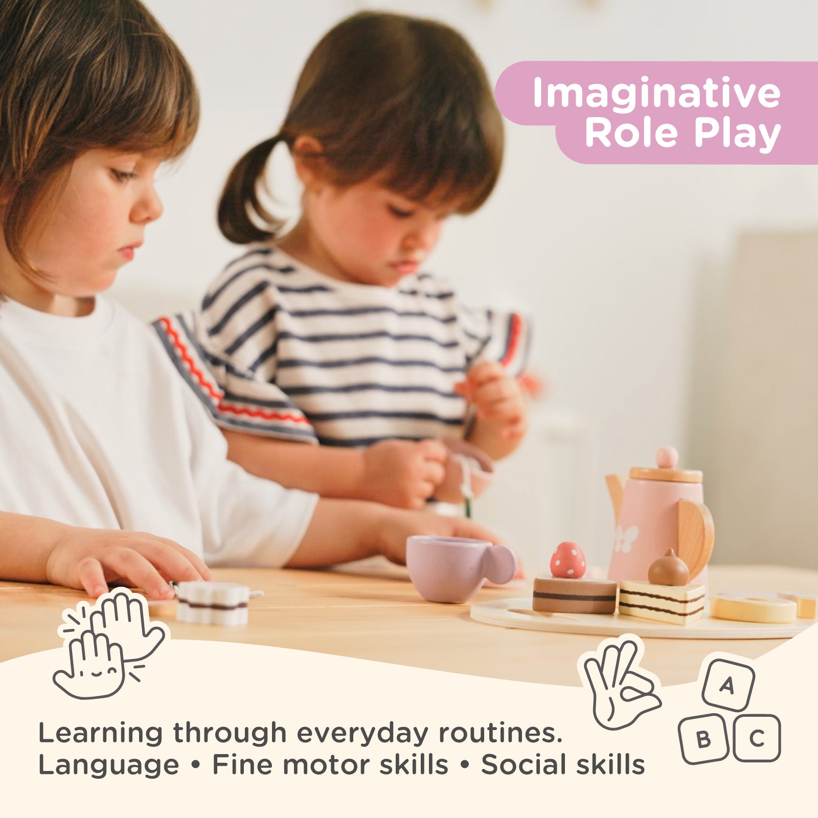 Nene Toys Kitchens & Pretend Play Wooden Tea Party Set set tè in legno