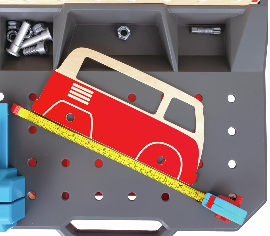Hape Junior Inventor Banco da Lavoro Officina banco regolabile 71 pezzi legno