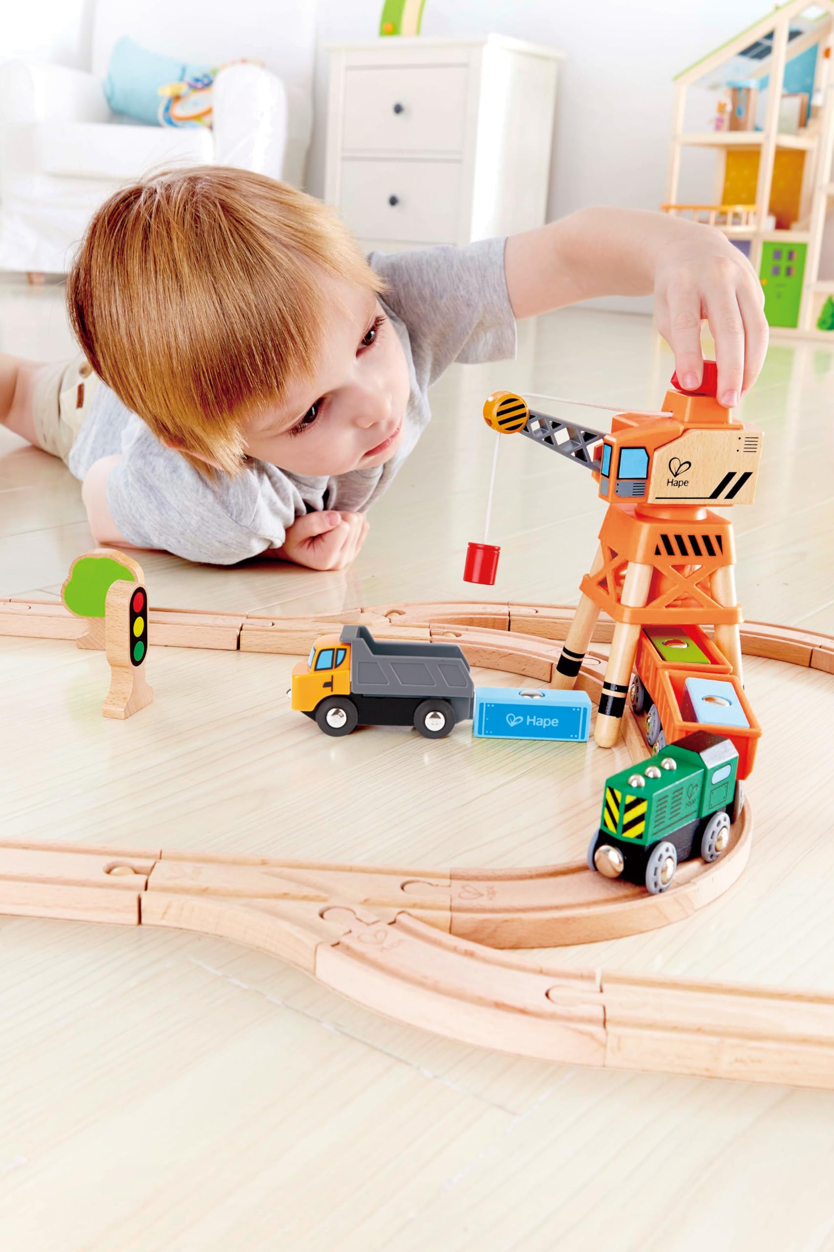 Hape Treno gru a braccio rotante con camion ribaltabile magnetico