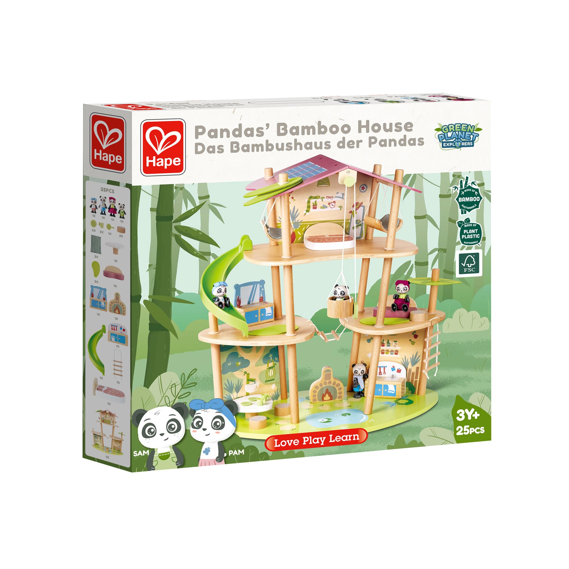 Hape Green Planet Explorers Casa di bambù dei Panda casa giocattolo 3 piani in bambù