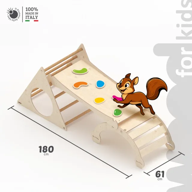 Il Pianeta delle idee Wood for Kids Montessori Palestra Arco+Triangolo+Scivolo in legno