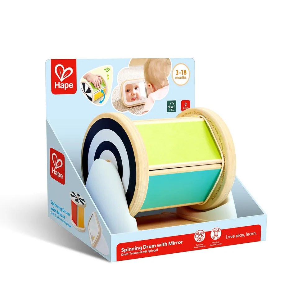 Hape Giocattoli per le abilità motorie Tamburo rotativo con specchio gioco 2 in 1