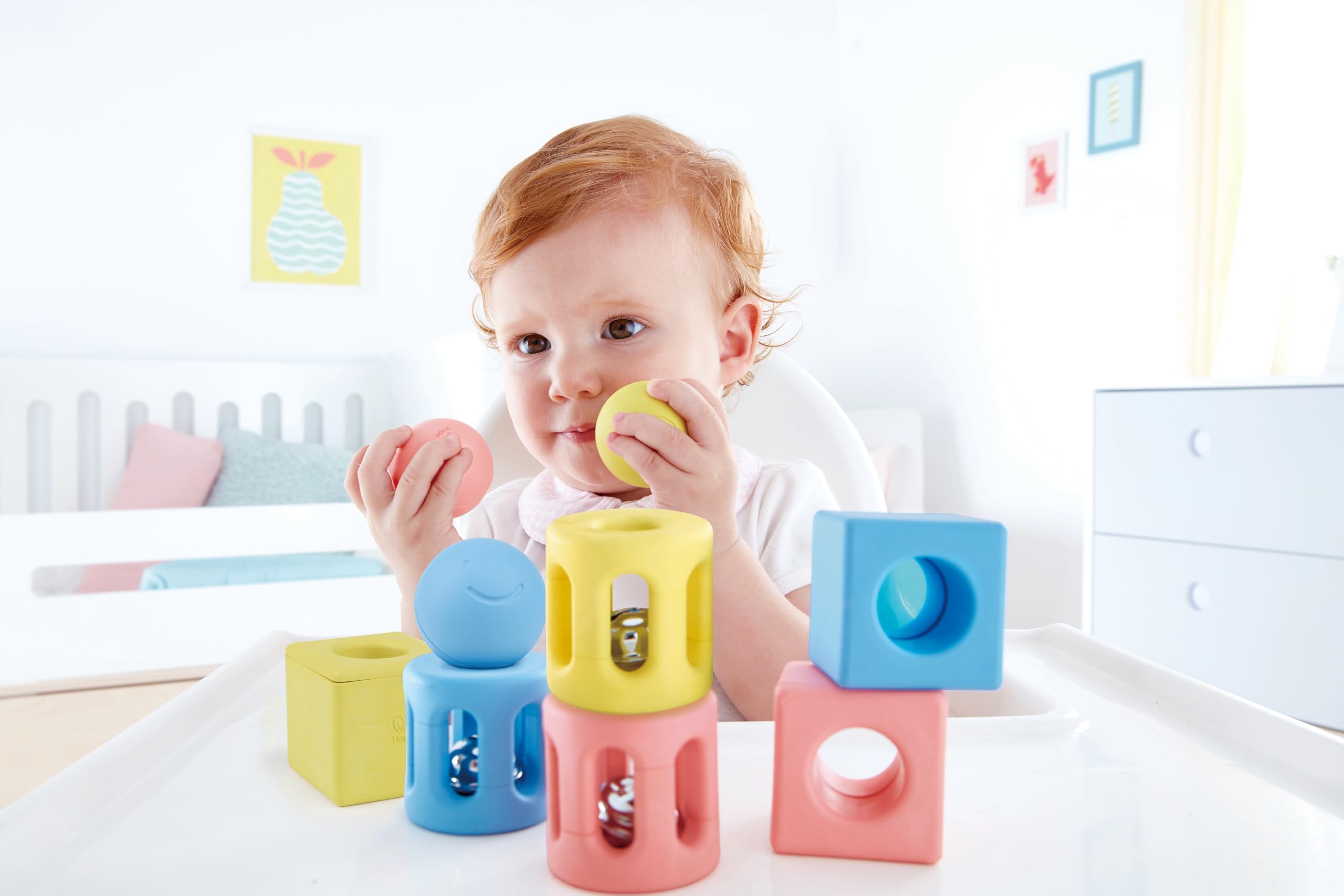 Hape Giocattoli per l'infanzia E0456 Trio di sonagli geometrici