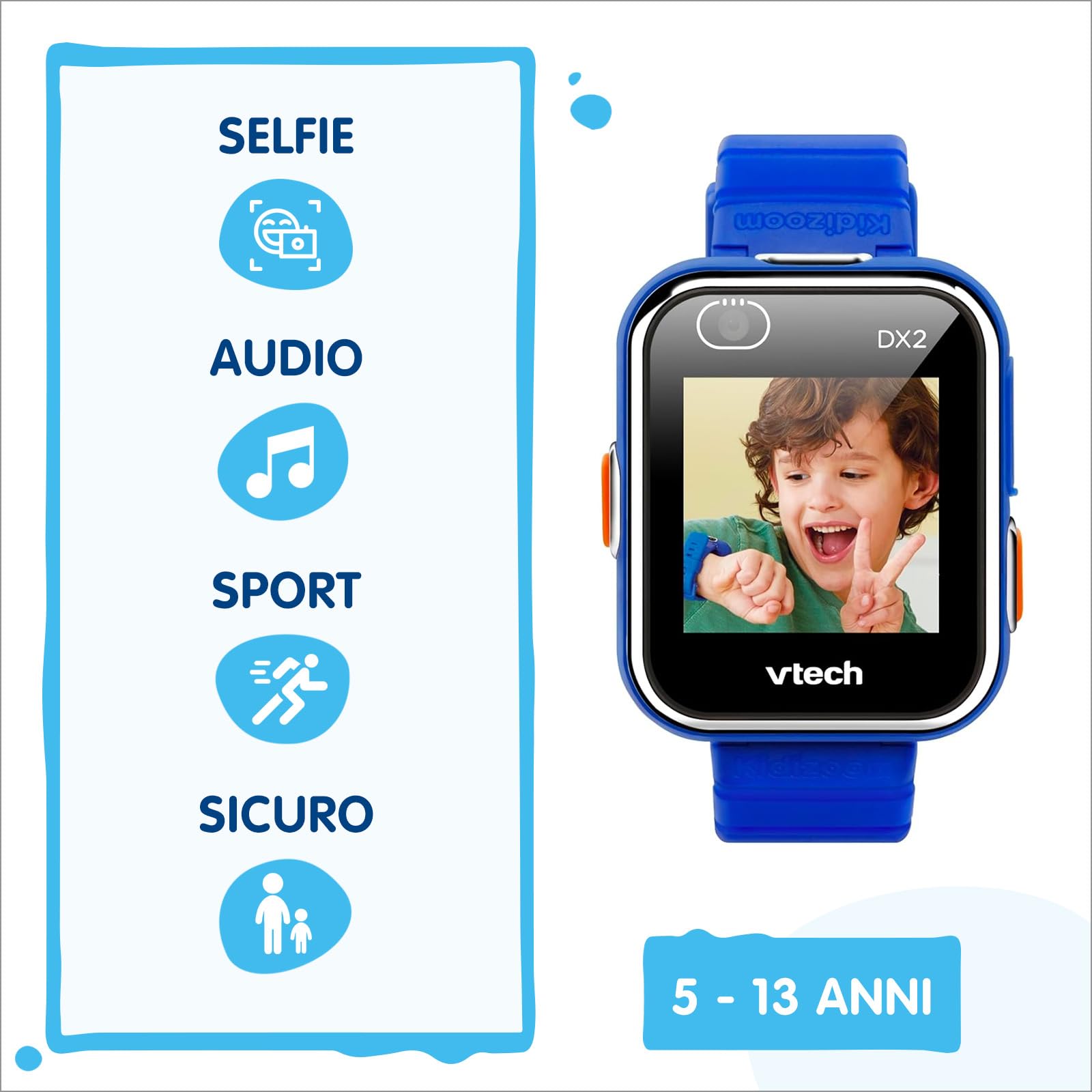 VTech Kidizoom Smartwatch DX2 smartwatch blu per bambini con doppia fotocamera