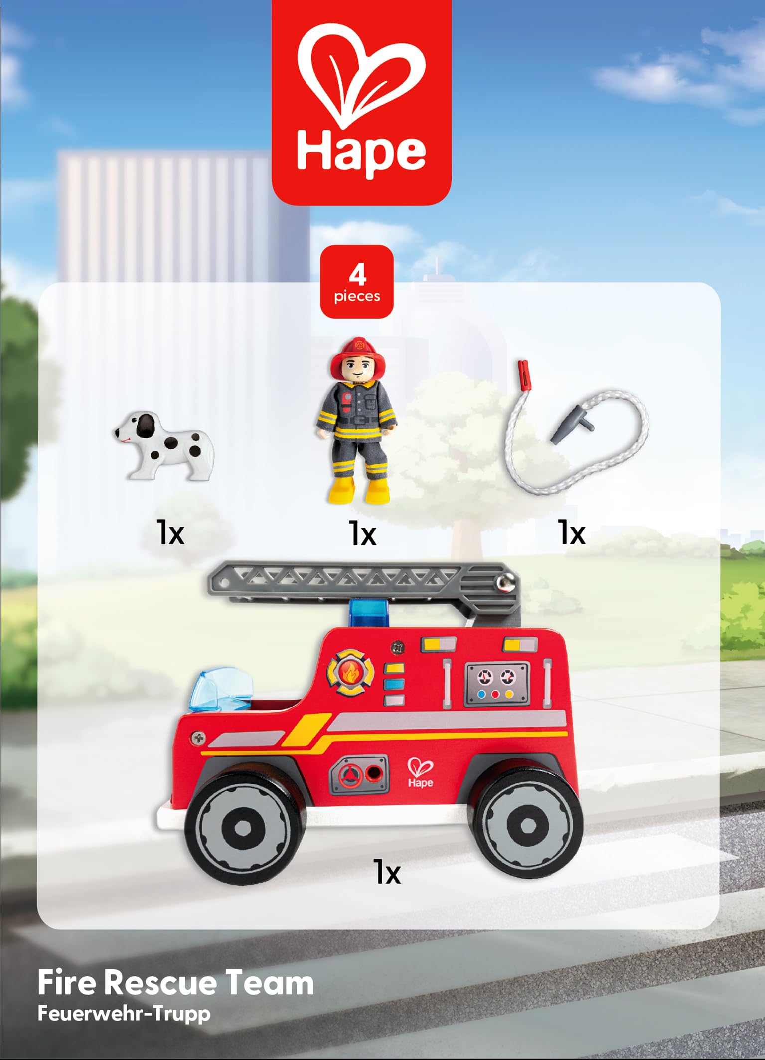 Hape Giochi di ruolo Set Vigile del Fuoco con Camion e Cagnolino