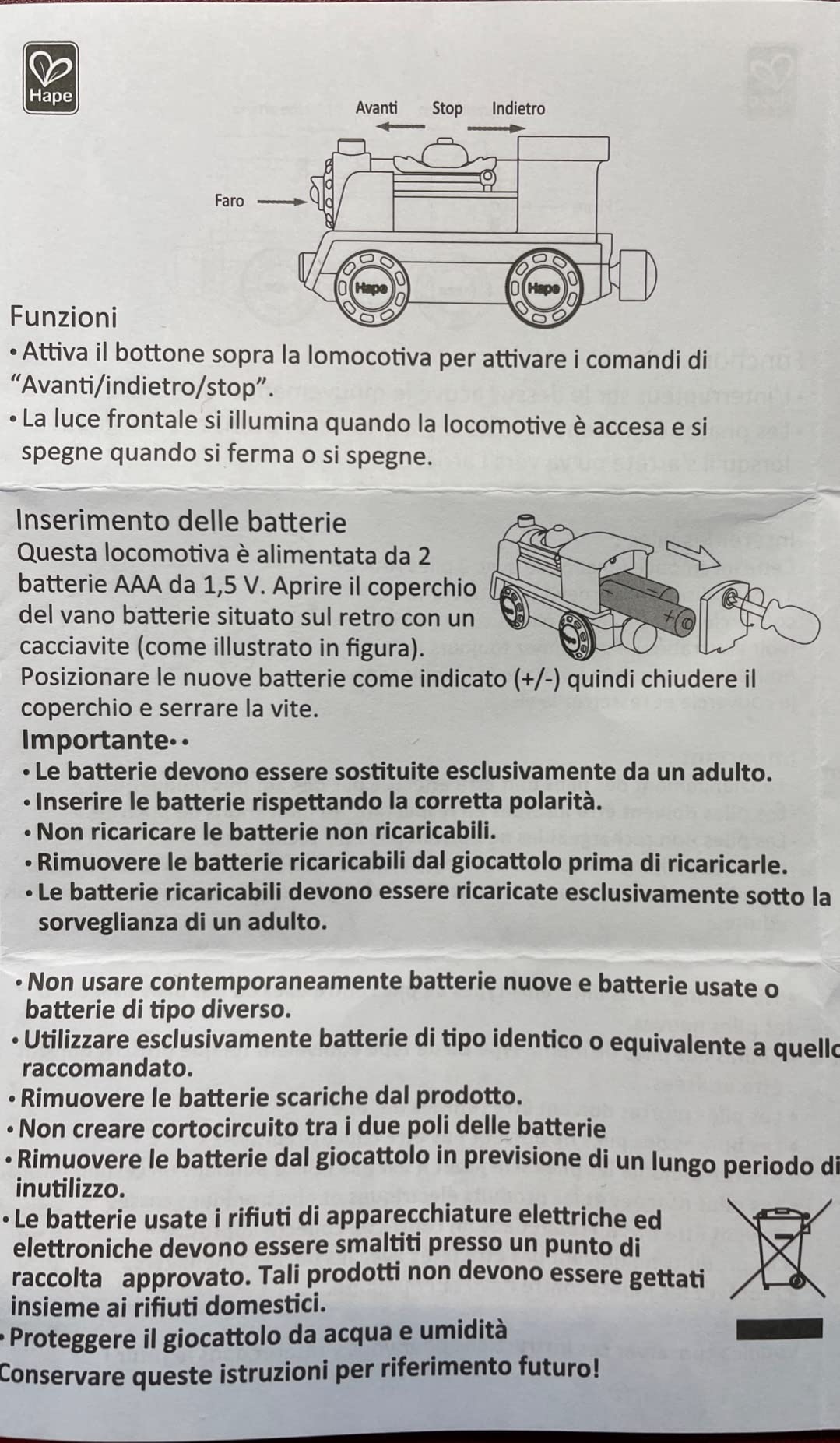 Hape Treno Locomotiva a Batteria con luce e retromarcia