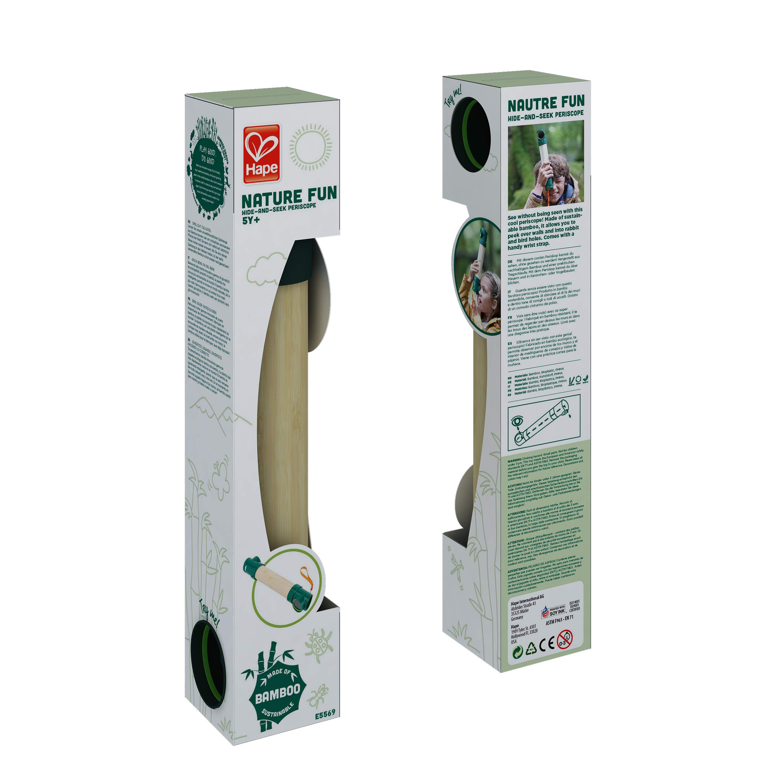 Hape Sperimentare e scoprire Periscopio per bambini in bambù e Green PE