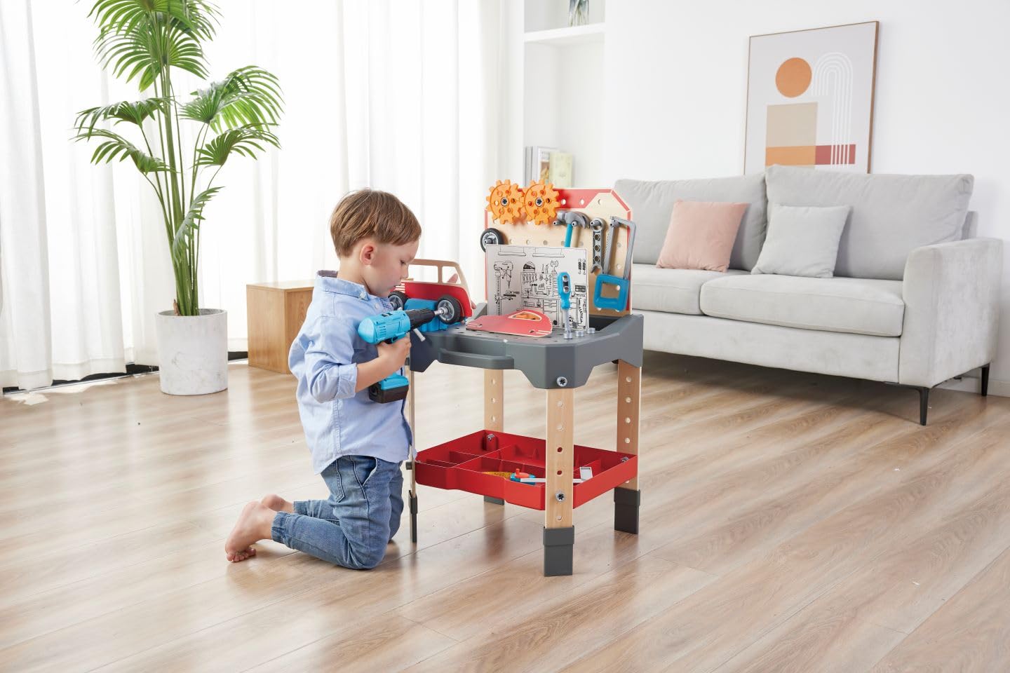 Hape Junior Inventor Banco da Lavoro Officina banco regolabile 71 pezzi legno