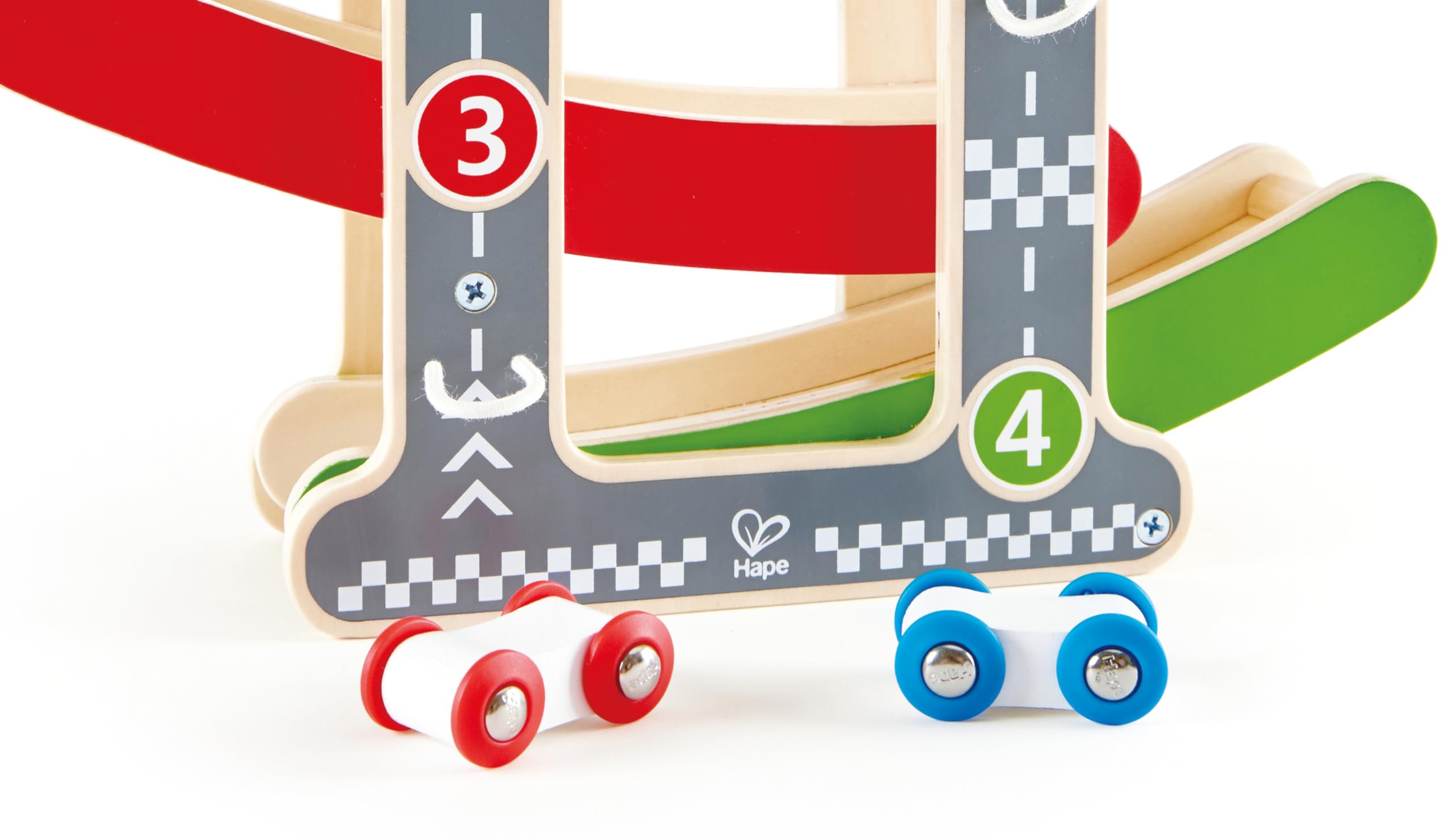 Hape Giochi circuito macchinine in discesa pista in legno con 3 auto