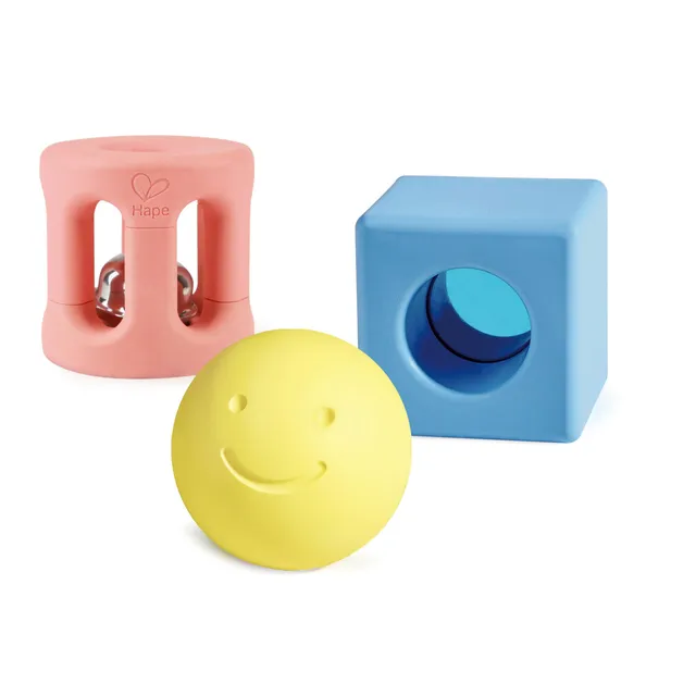 Hape Giocattoli per l'infanzia Set sonagli geometrici 3 sonagli in riso giapponese