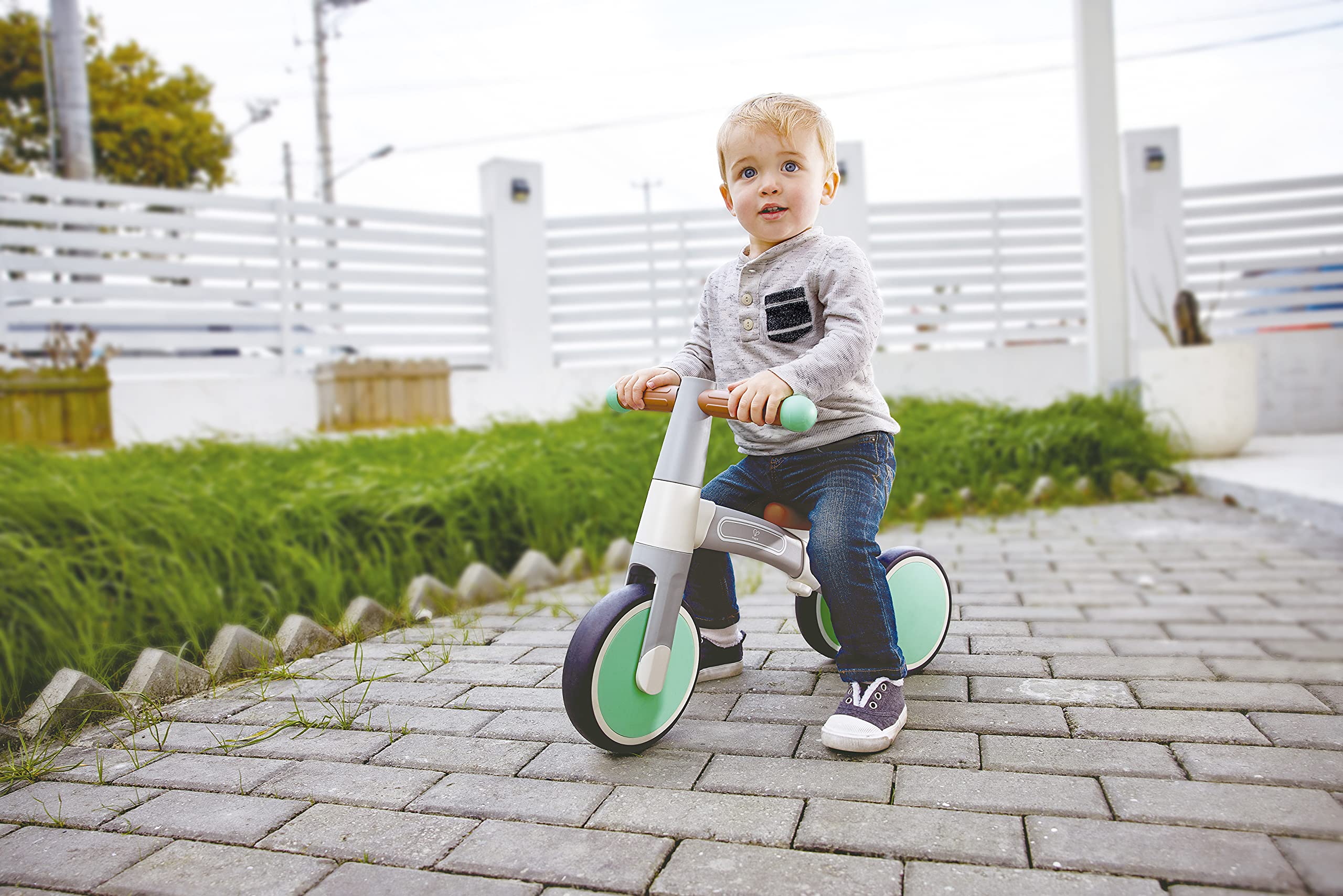 Hape Primi passi e bici triciclo verde senza pedali 3 ruote leggero