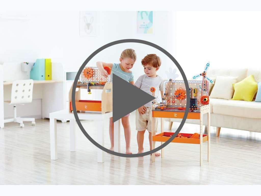 Hape Junior Inventor Banco da lavoro medio laboratorio in legno 58 pezzi