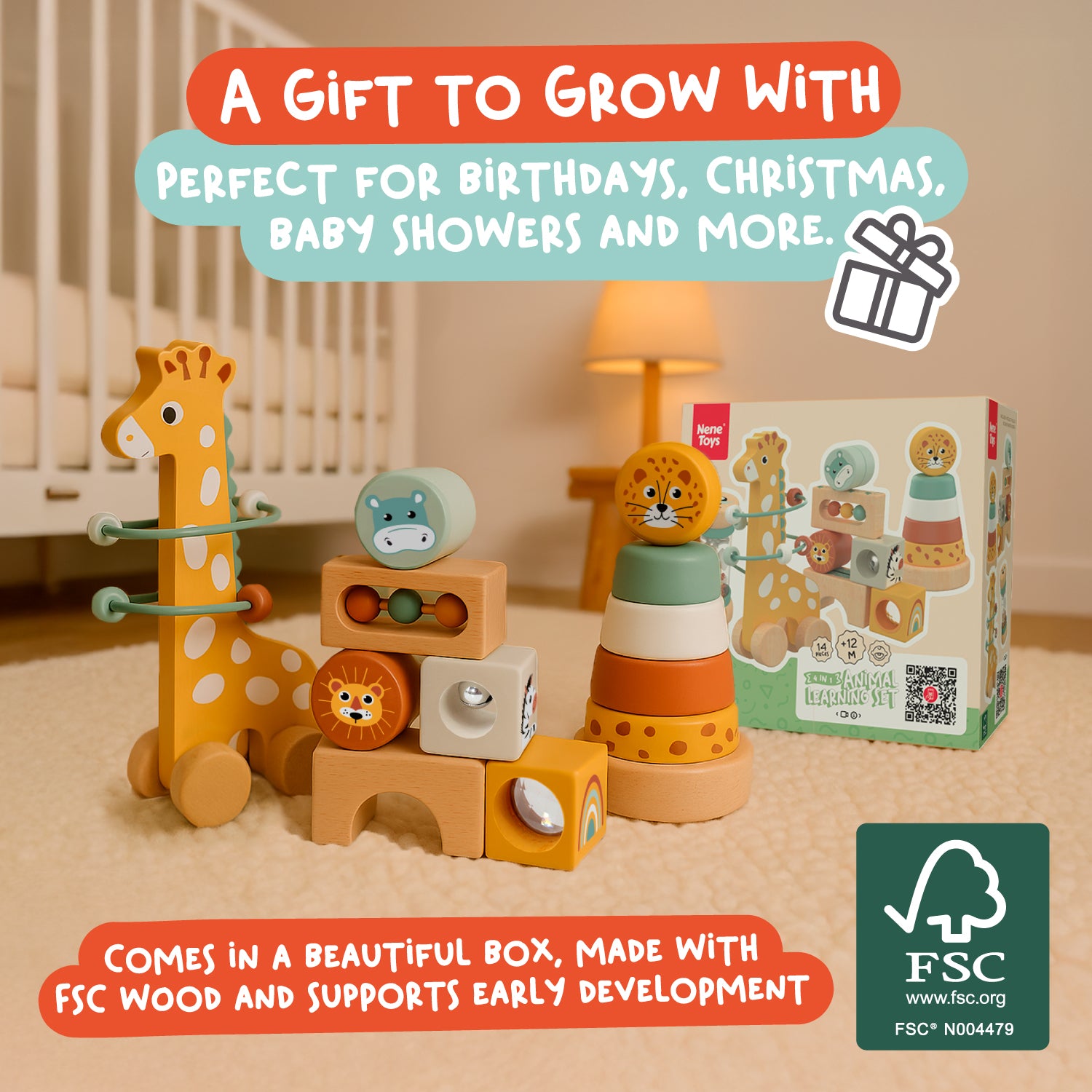Nene Toys Baby & Toddler Toys 4-in-1 Animal Learning Set giochi in legno