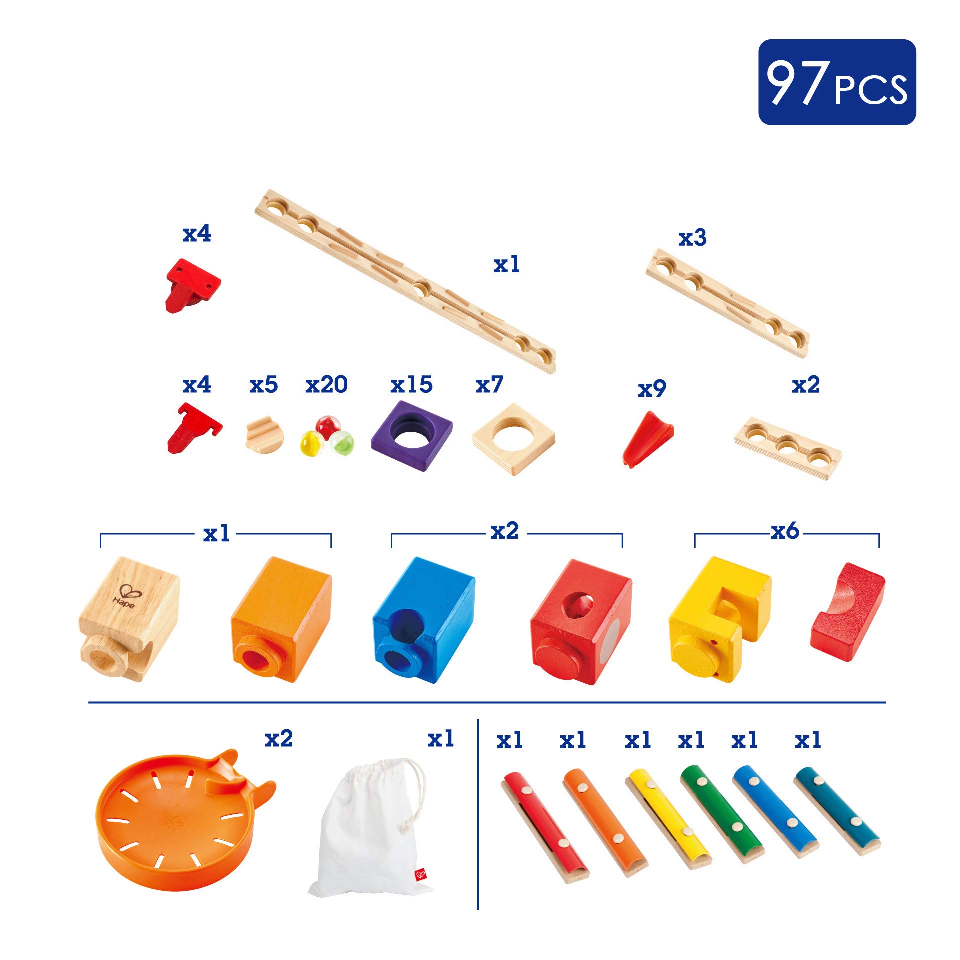 Hape Quadrilla Music Motion E6012 pista per biglie musicale 96 pezzi in legno