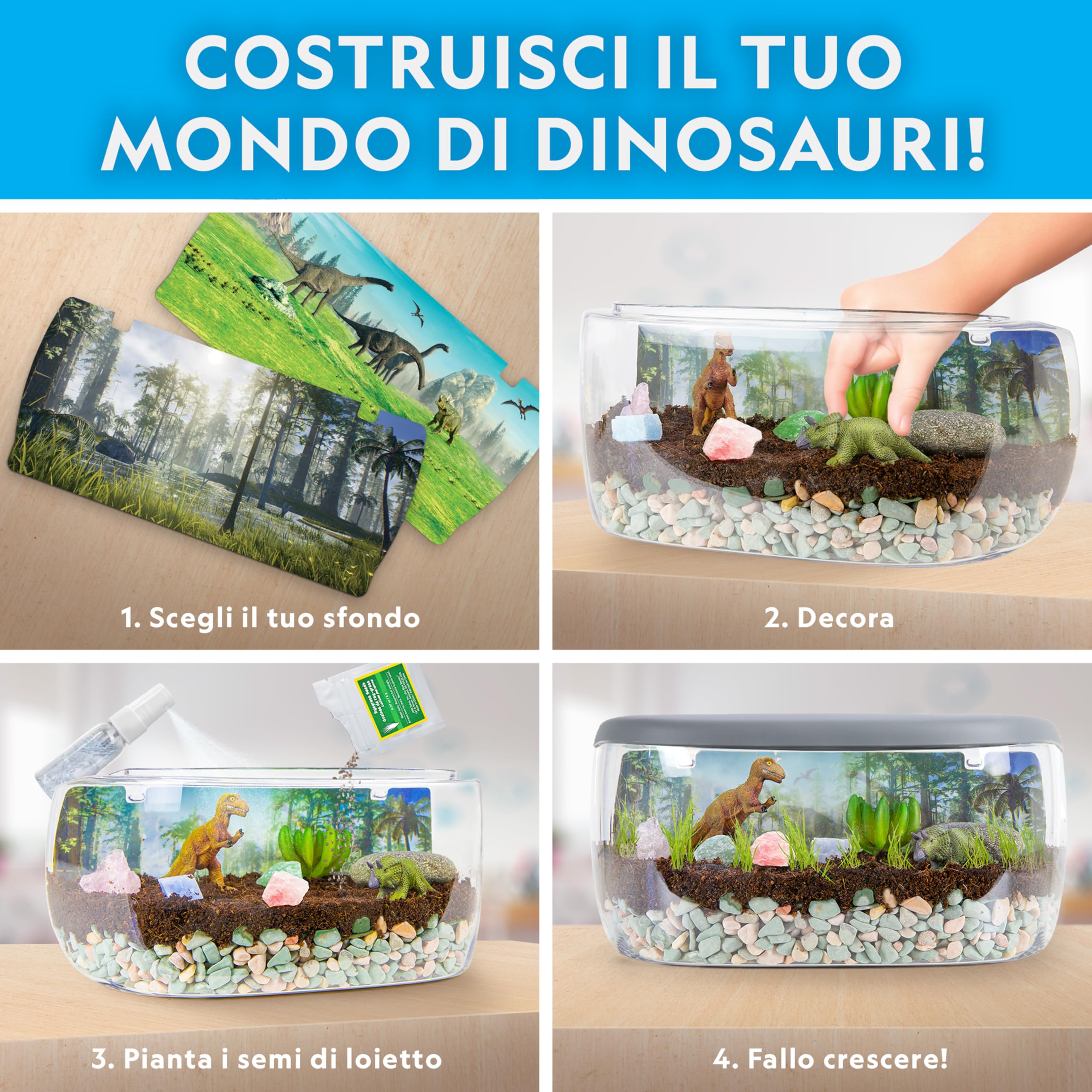 National Geographic Kit scientifici e di scoperta Terrario con dinosauri e piante vere