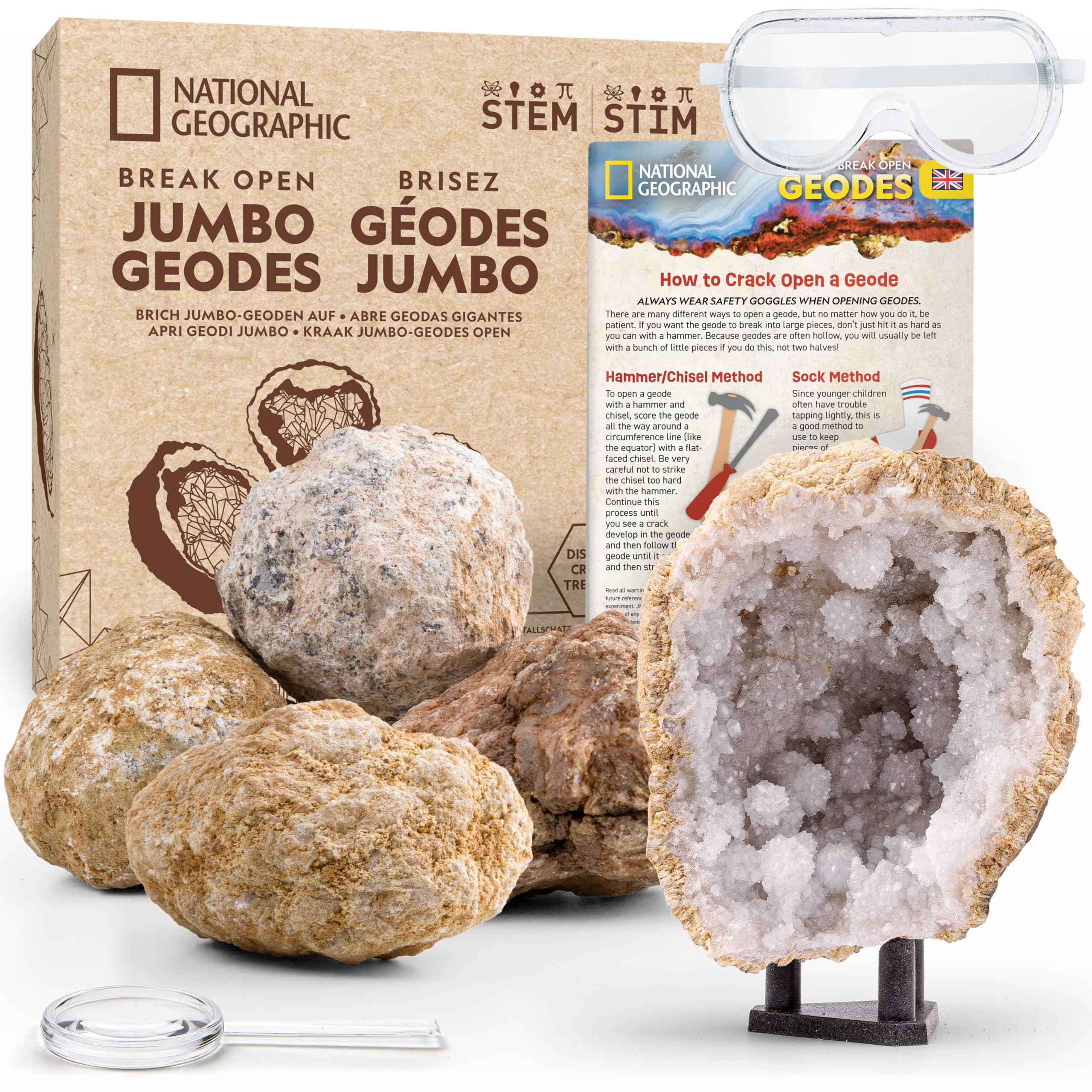 National Geographic Kit scientifici e di scoperta 5 Geodi Jumbo kit 5 pezzi naturali