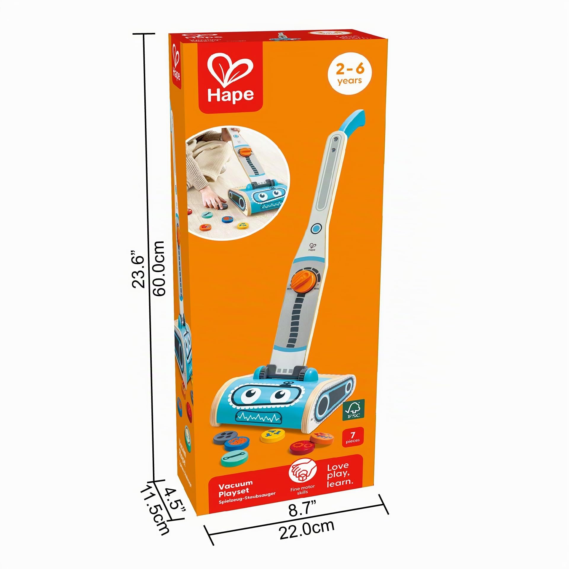 Hape Giochi di ruolo Aspirapolvere giocattolo con robot e rifiuti