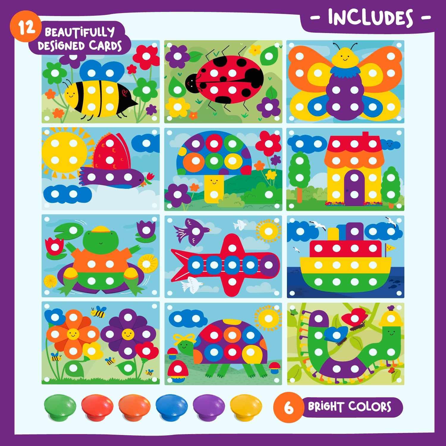 Nene Toys Puzzles & Learning Wooden Color Matching Puzzle, puzzle colori, 12 schede