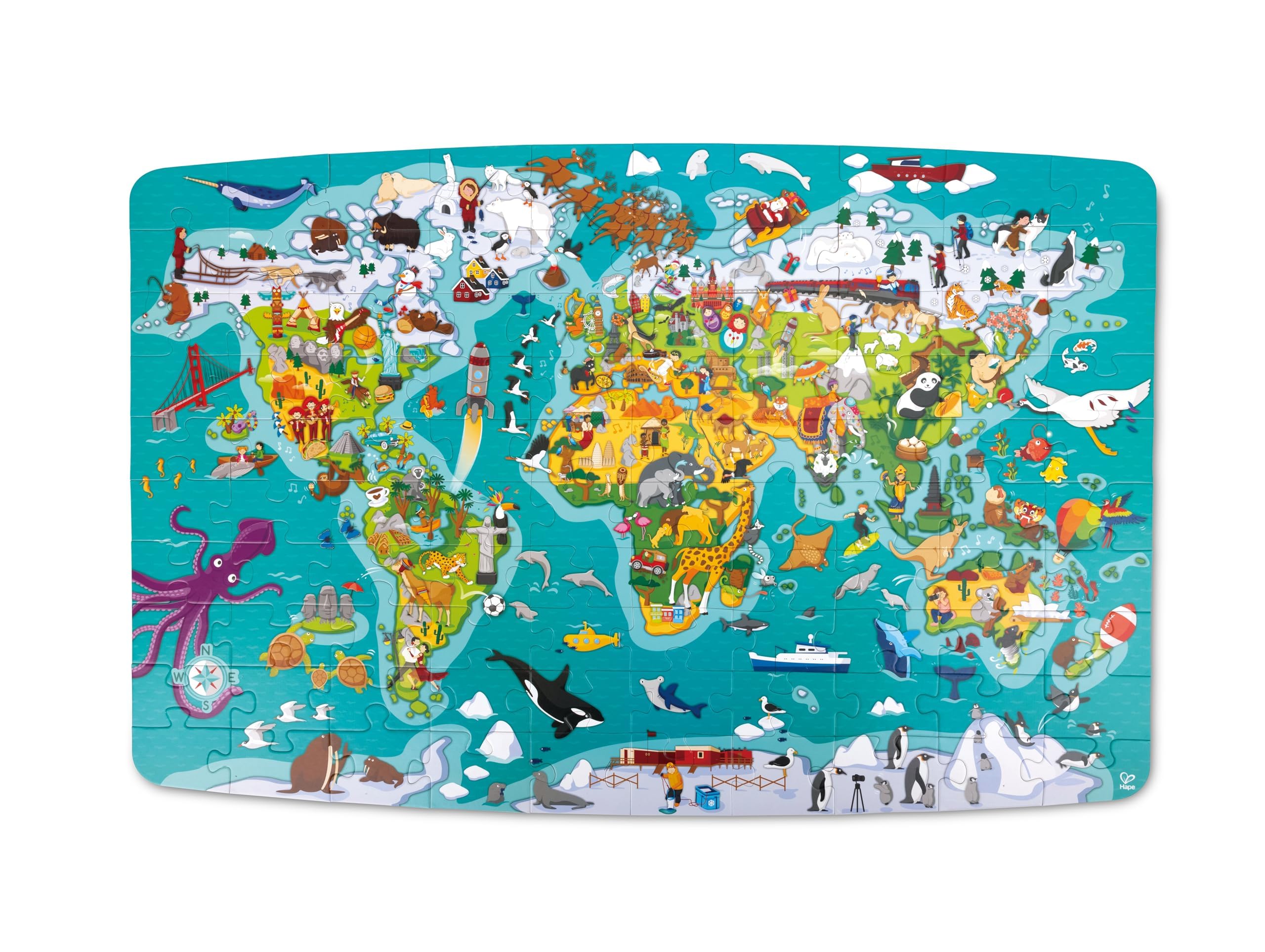 Hape Puzzle Mappa del Mondo puzzle 100 pezzi dai 5 anni