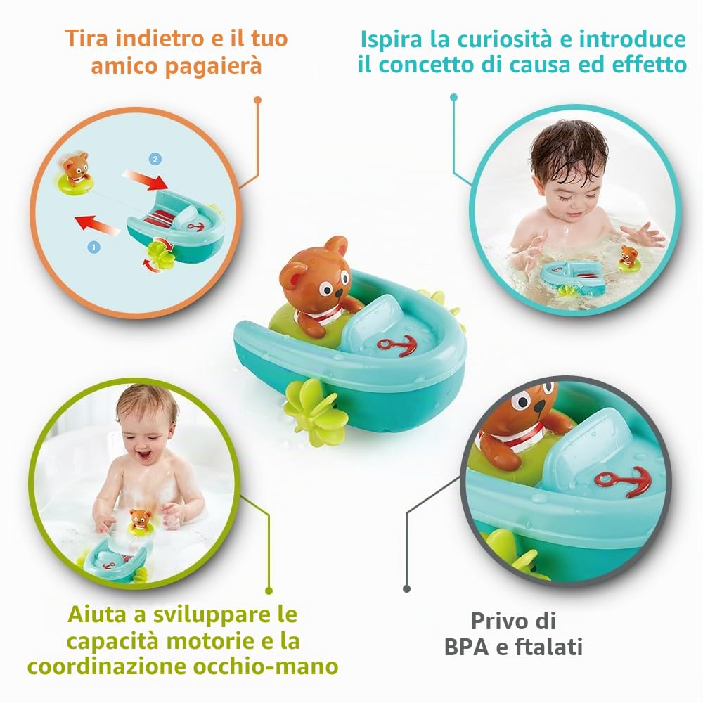 Hape Giochi da bagno E0217 barca a molla multicolore con orso