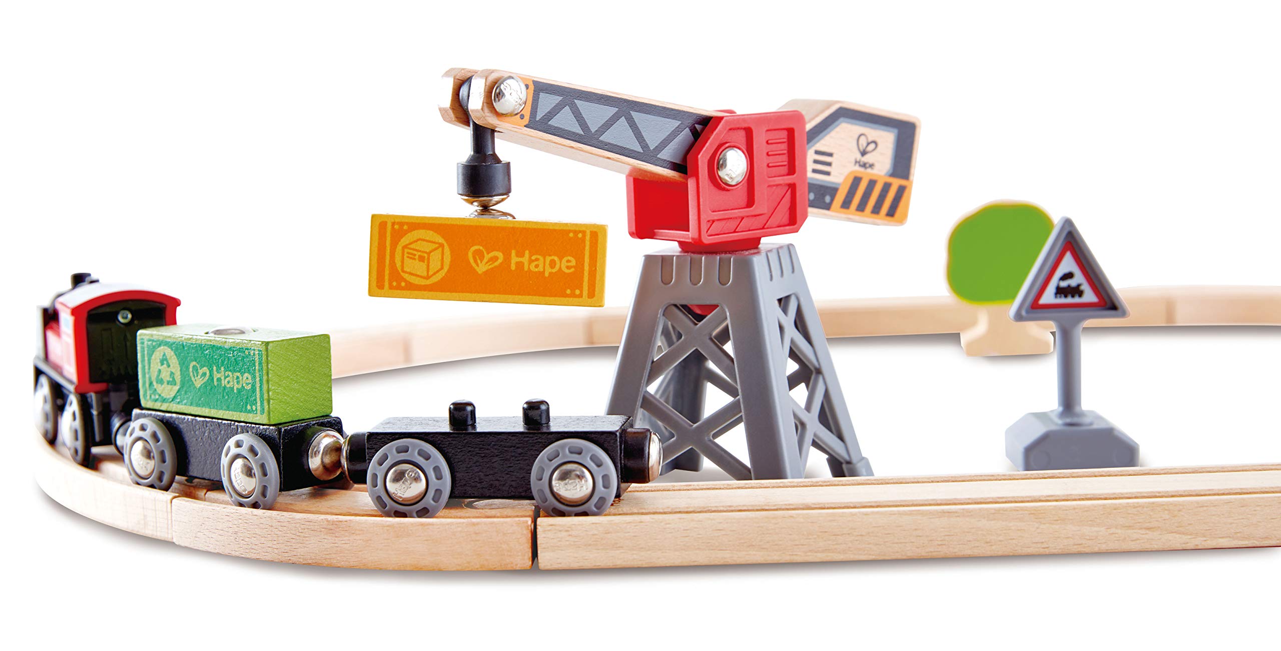 Hape Treno pista con trenino a batteria e gru magnetica 10 binari