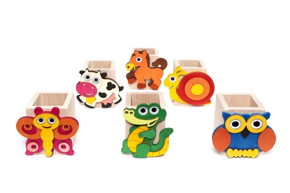 Il Pianeta delle idee Piccoli Oggetti Portapenne in legno animali 10×10 cm
