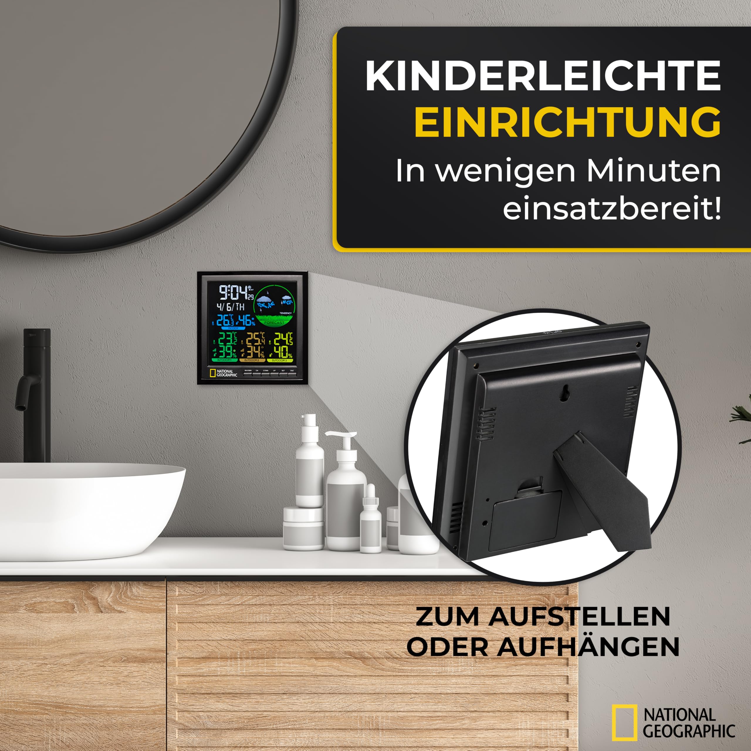 National Geographic Stazioni meteorologiche ed elettronica outdoor 9070700 stazione meteo nera