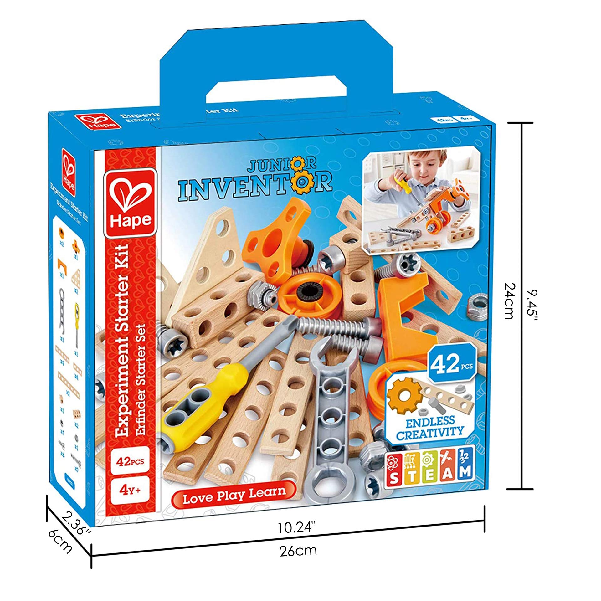 Hape Junior Inventor Starter Kit costruzioni 42 pezzi in legno