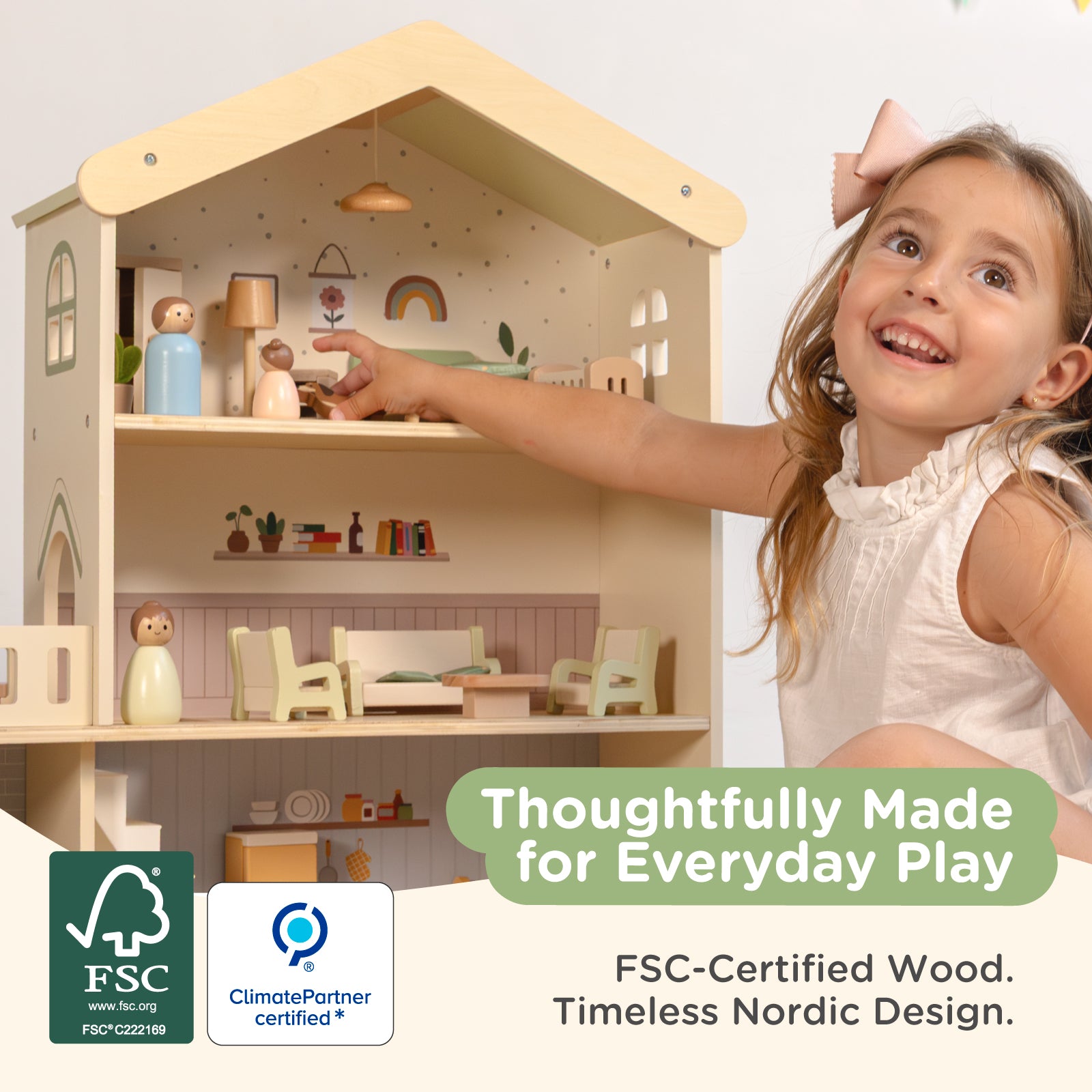 Nene Toys Kitchens & Pretend Play Wooden Doll House casa delle bambole
