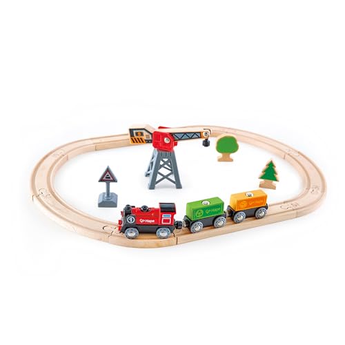 Hape Treno pista con trenino a batteria e gru magnetica 10 binari
