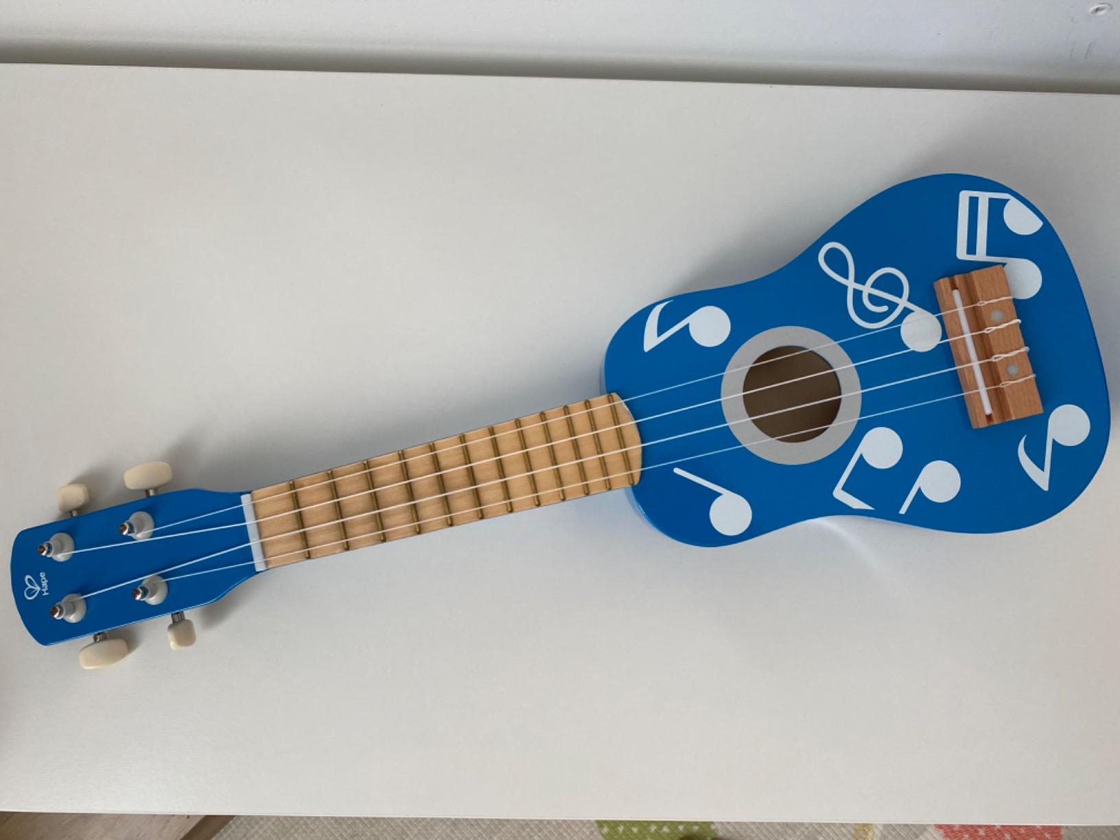 Hape Giochi musicali E0604 Chitarra per ukulele in legno blu accordabile