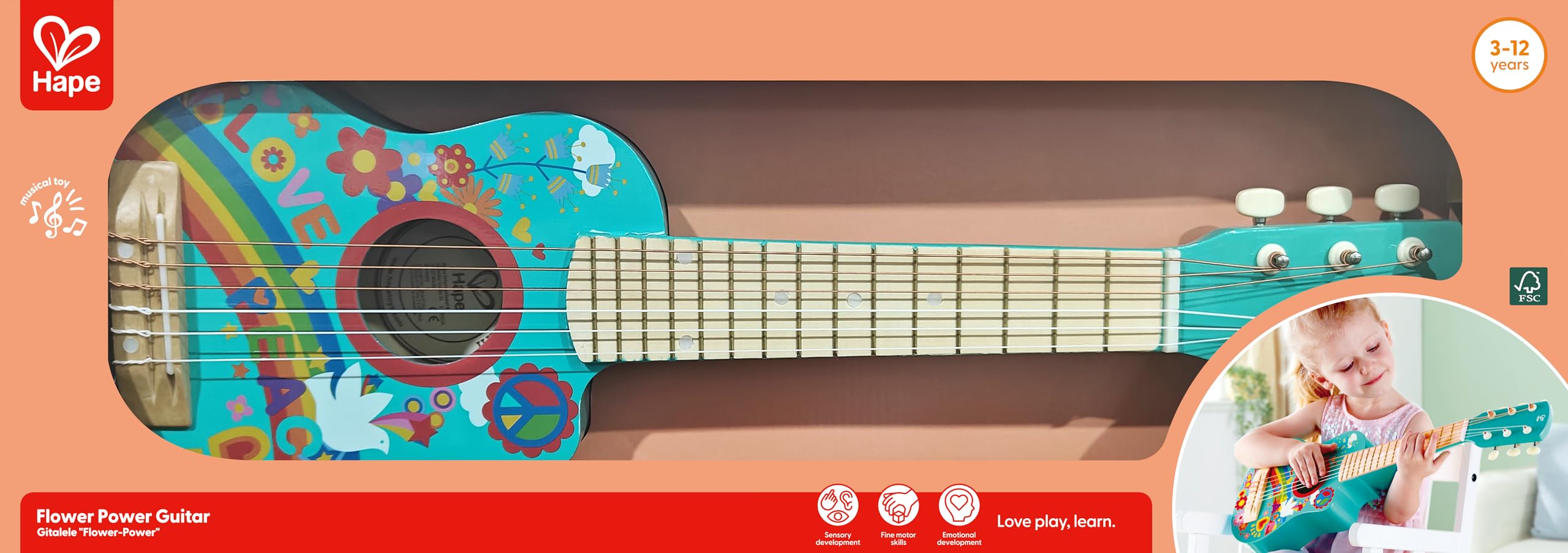 Hape Giochi musicali Chitarra Figli dei Fiori blu guitalele