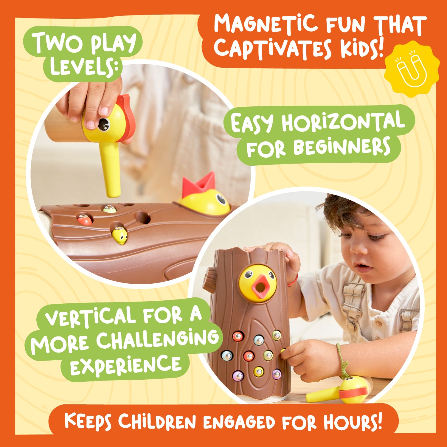 Nene Toys Baby & Toddler Toys Little Woodpecker gioco magnetico in legno