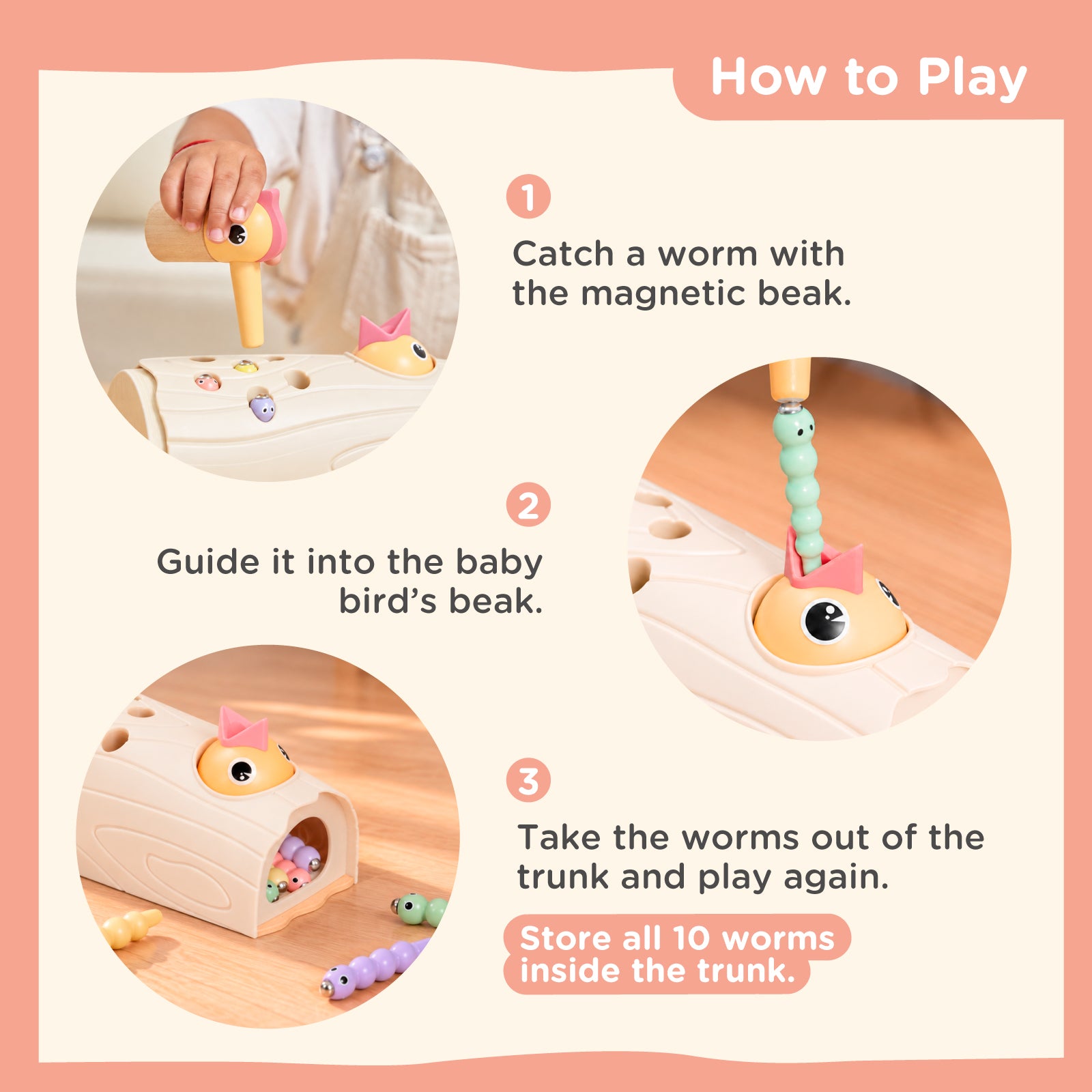 Nene Toys Baby & Toddler Toys Little Woodpecker, gioco magnetico rosa