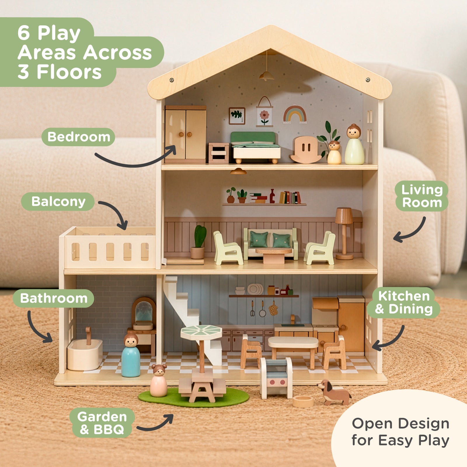 Nene Toys Kitchens & Pretend Play Wooden Doll House casa delle bambole