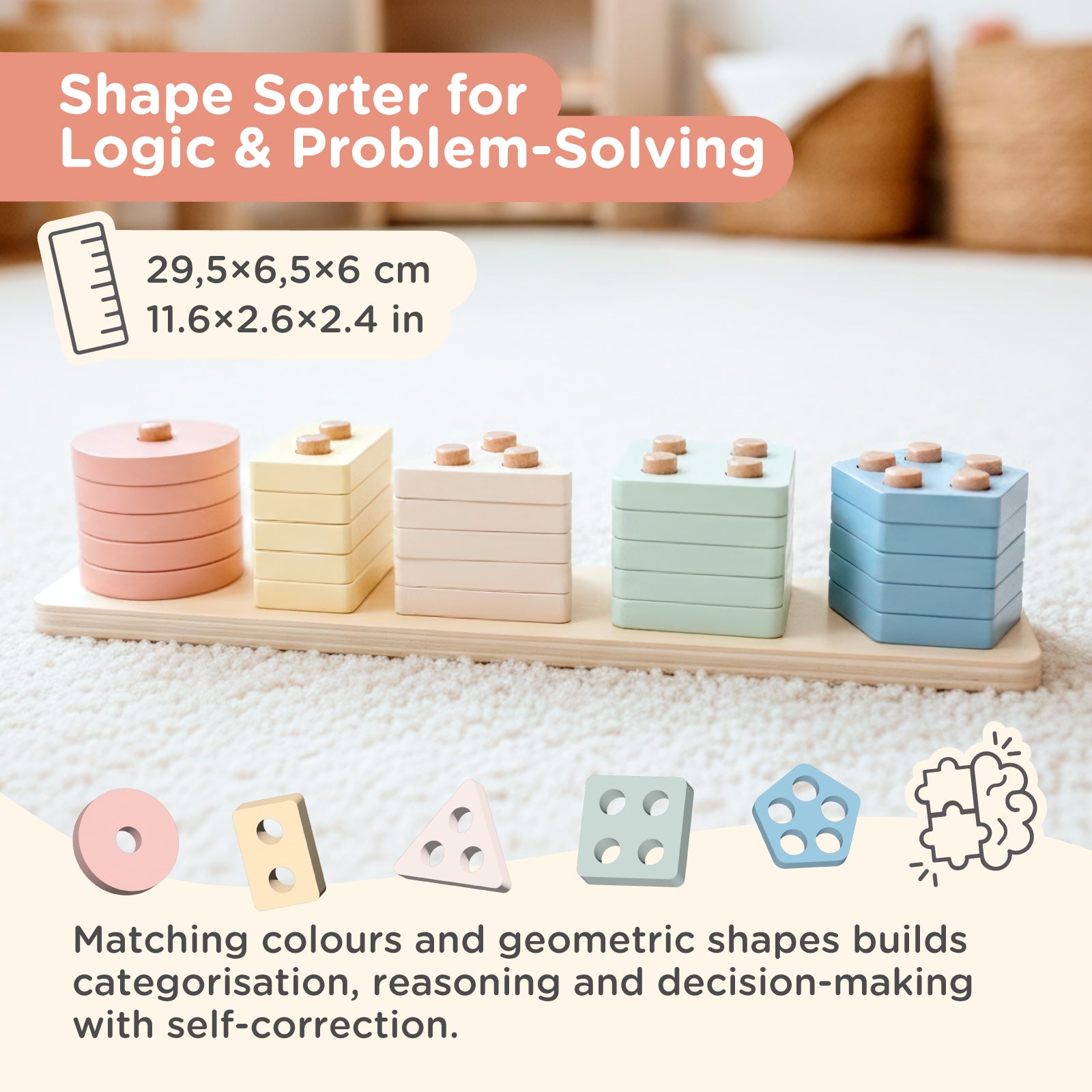 Nene Toys Building & Stacking 3 in 1 Learning Set gioco legno colori pastello