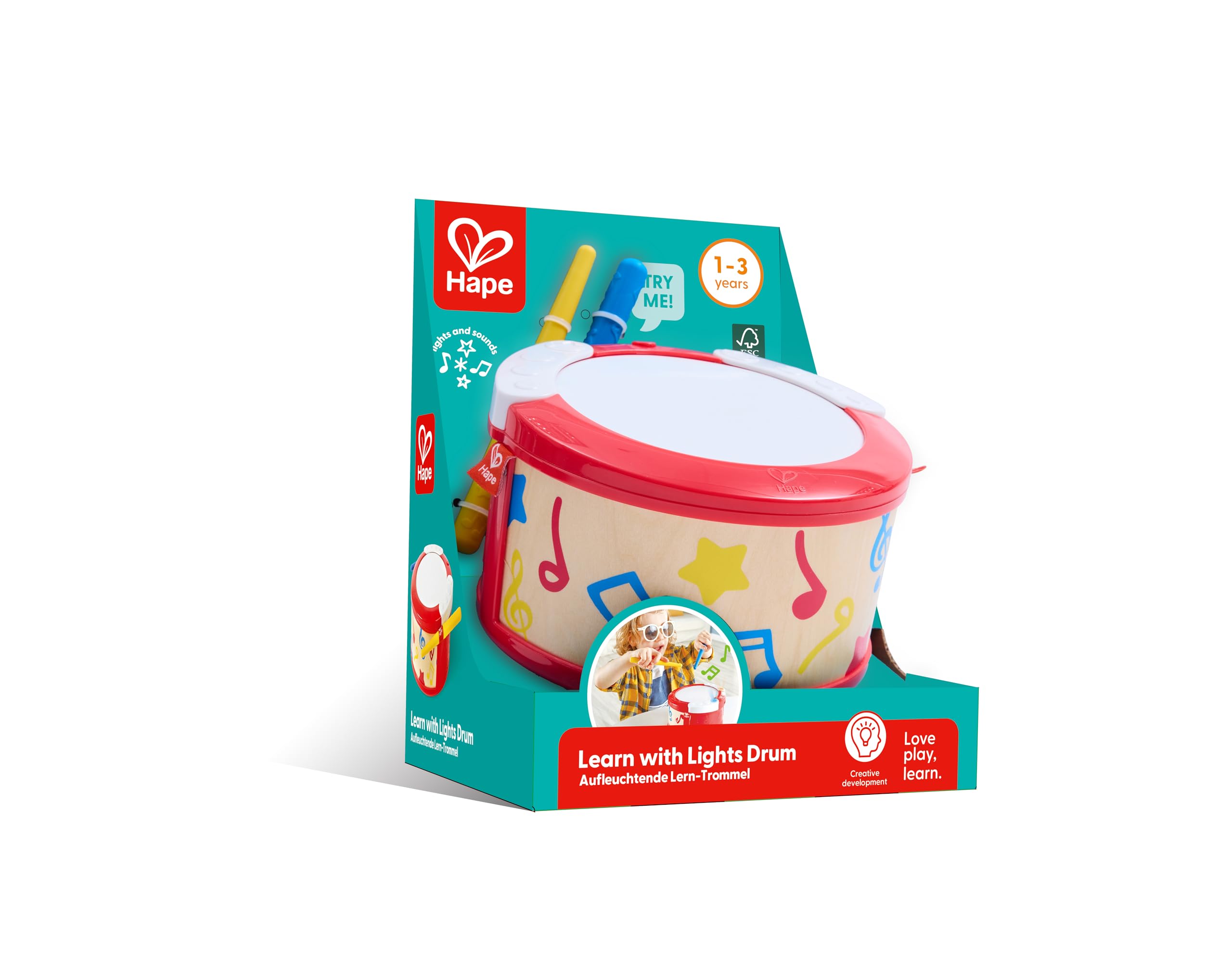 Hape Giochi musicali Tamburo Suona con le Luci dai 12 mesi
