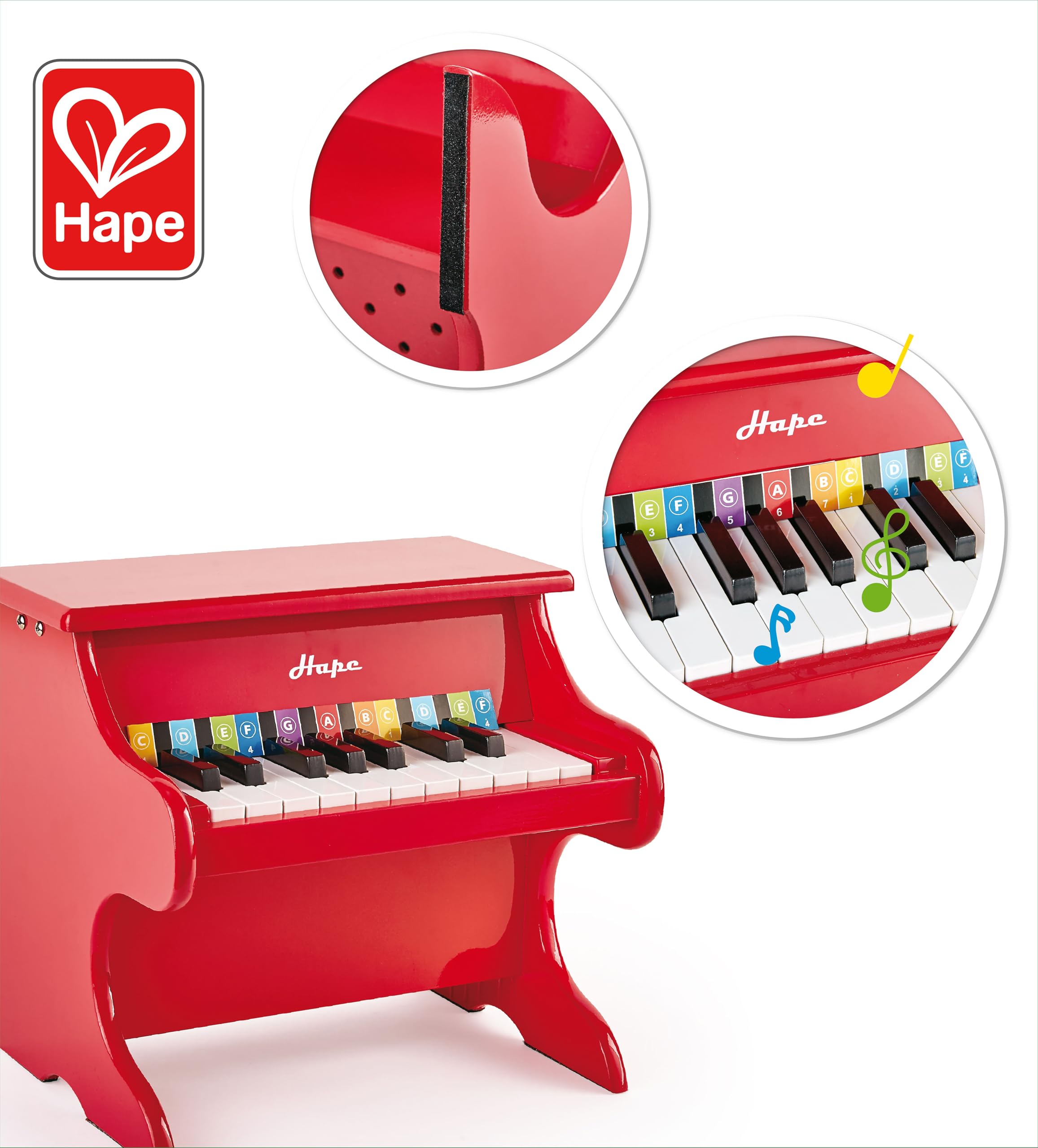 Hape Giochi musicali Piano Divertente E0318 pianoforte rosso 18 tasti