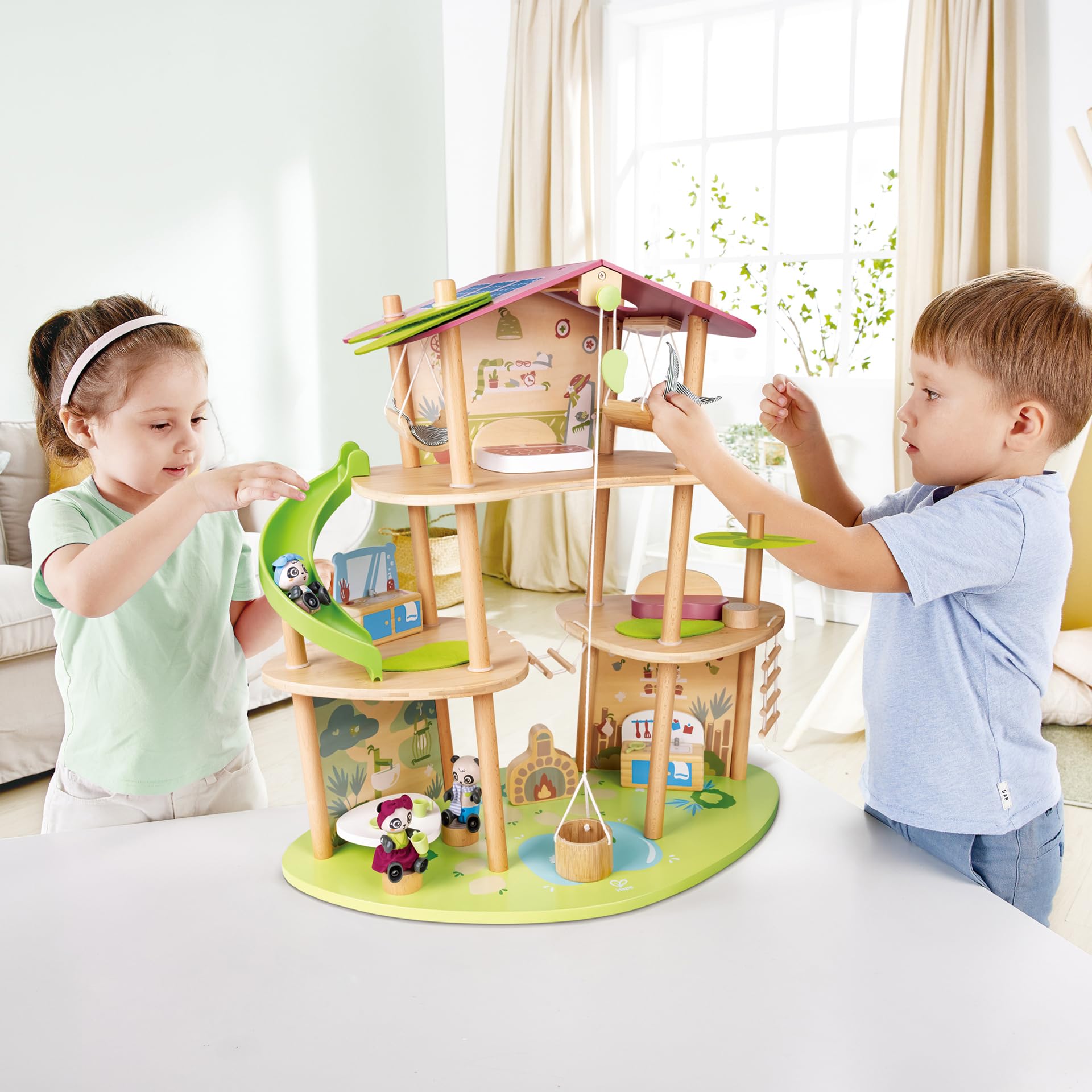 Hape Green Planet Explorers Casa di bambù dei Panda casa giocattolo 3 piani in bambù