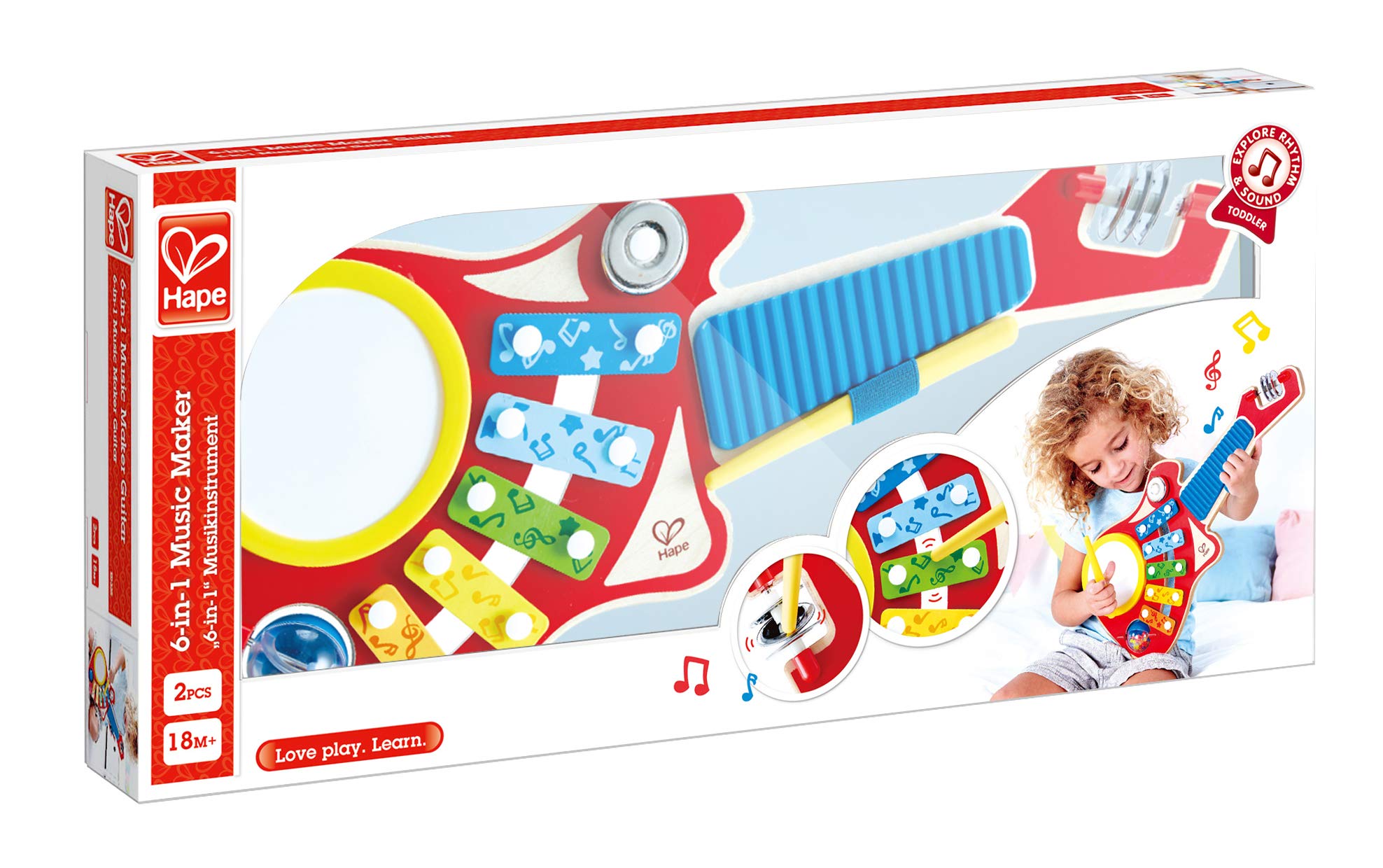 HAPE Giochi musicali Crea Musica 6 in 1 chitarra musicale in legno dai 18 mesi