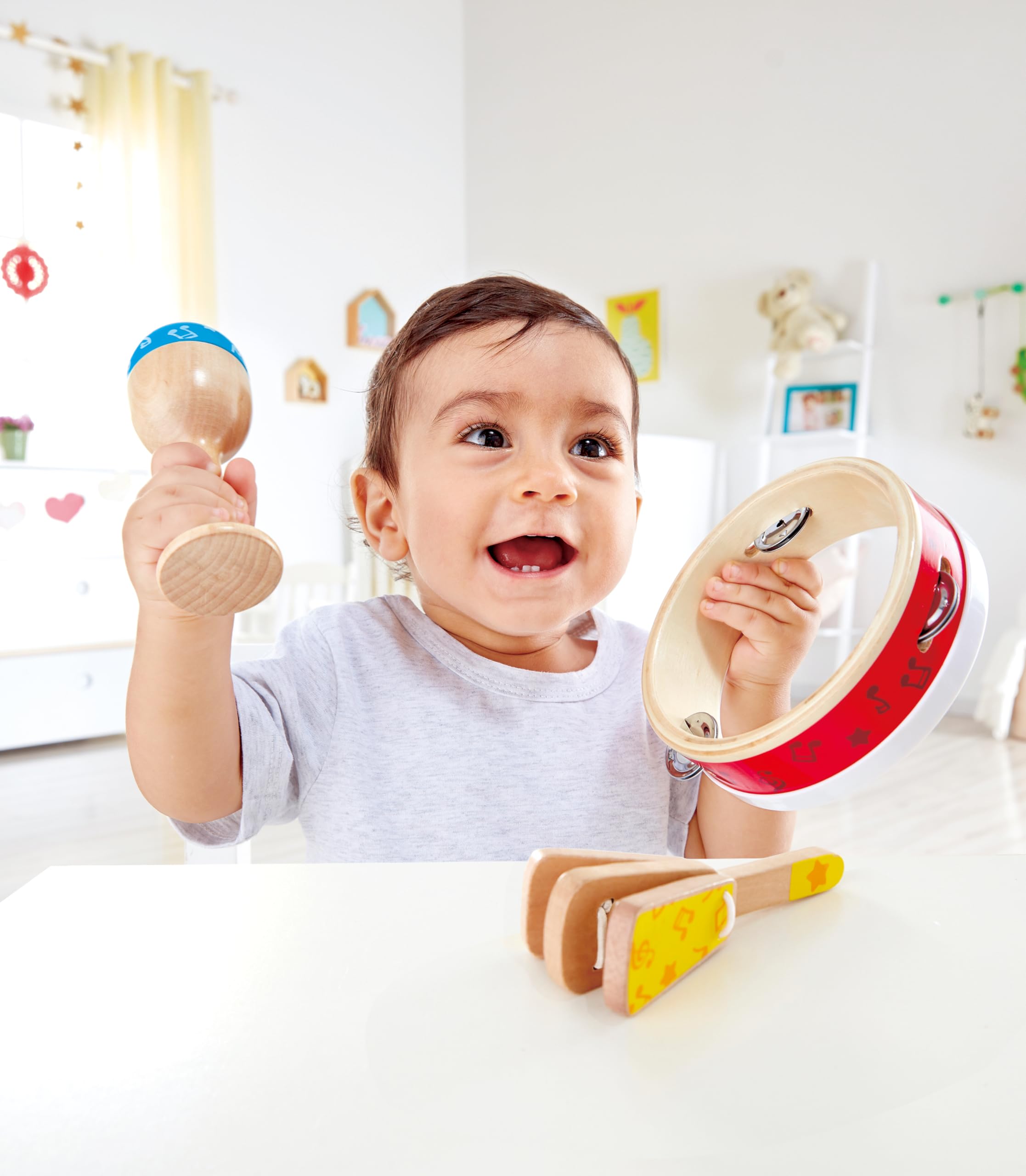 Hape Giochi musicali Set percussioni bambini tamburello maracas batacchio