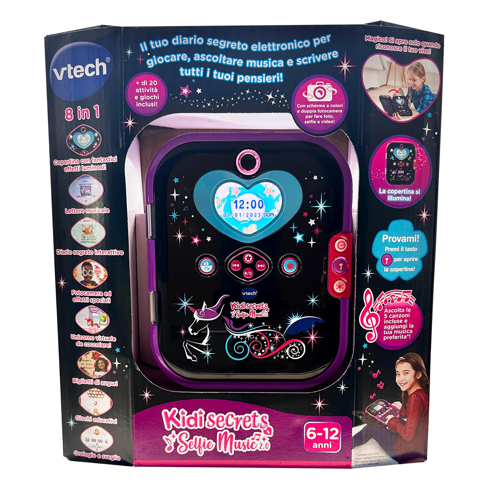 VTech KidiSecrets Selfie Music 2.0 Black Version diario segreto elettronico con doppia fotocamera
