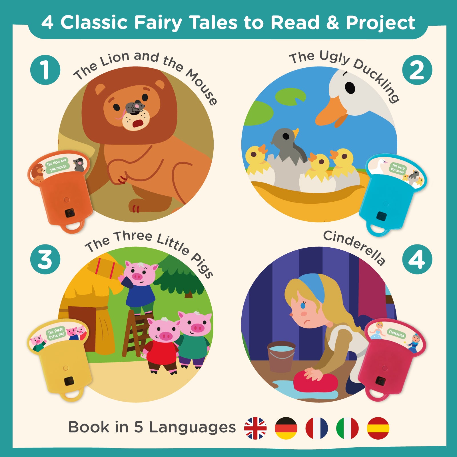 Nene Toys Books & Activity Cards Book of Fairy Tales libro fiabe con proiettore