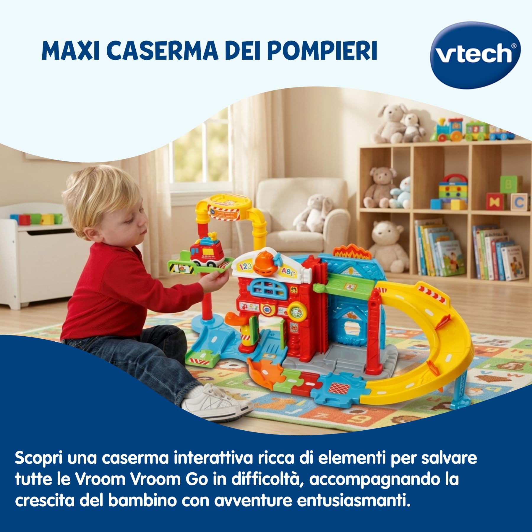 VTech Vroom Vroom Go Maxi Caserma dei Pompieri pista con veicolo