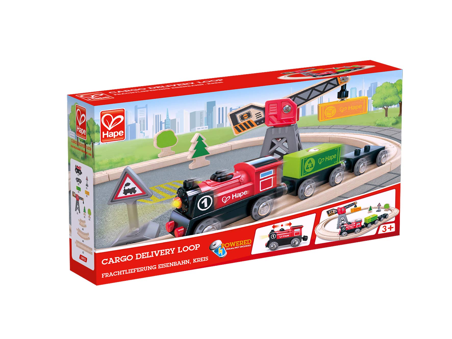 Hape Treno pista con trenino a batteria e gru magnetica 10 binari