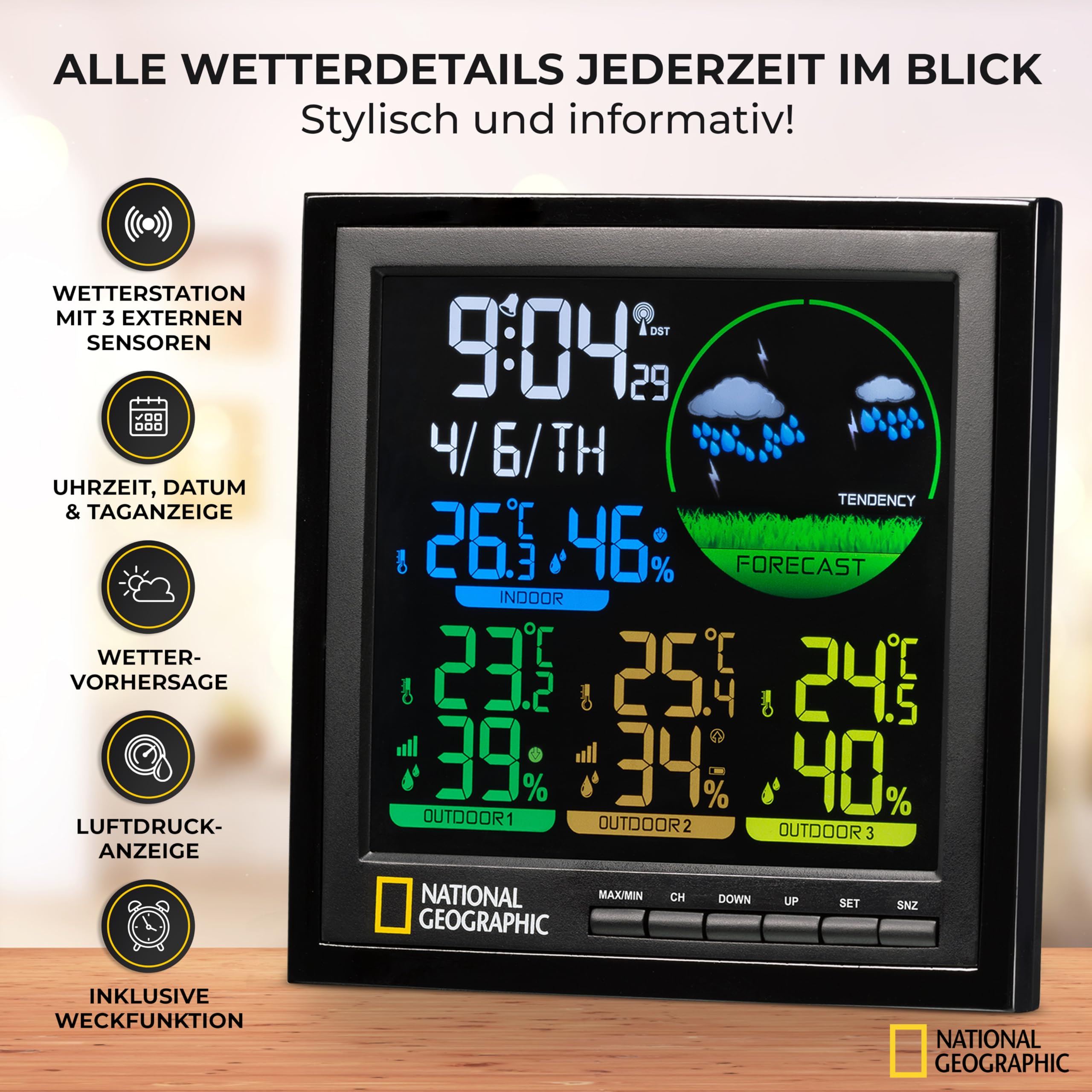 National Geographic Stazioni meteorologiche ed elettronica outdoor 9070700 stazione meteo nera
