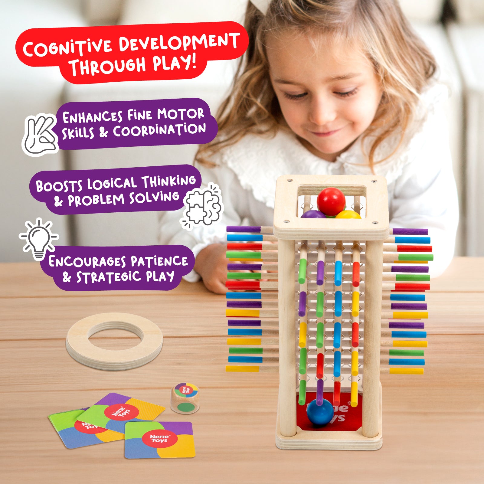 Nene Toys Family Games BALLFALL Game gioco con palline e bastoncini in legno