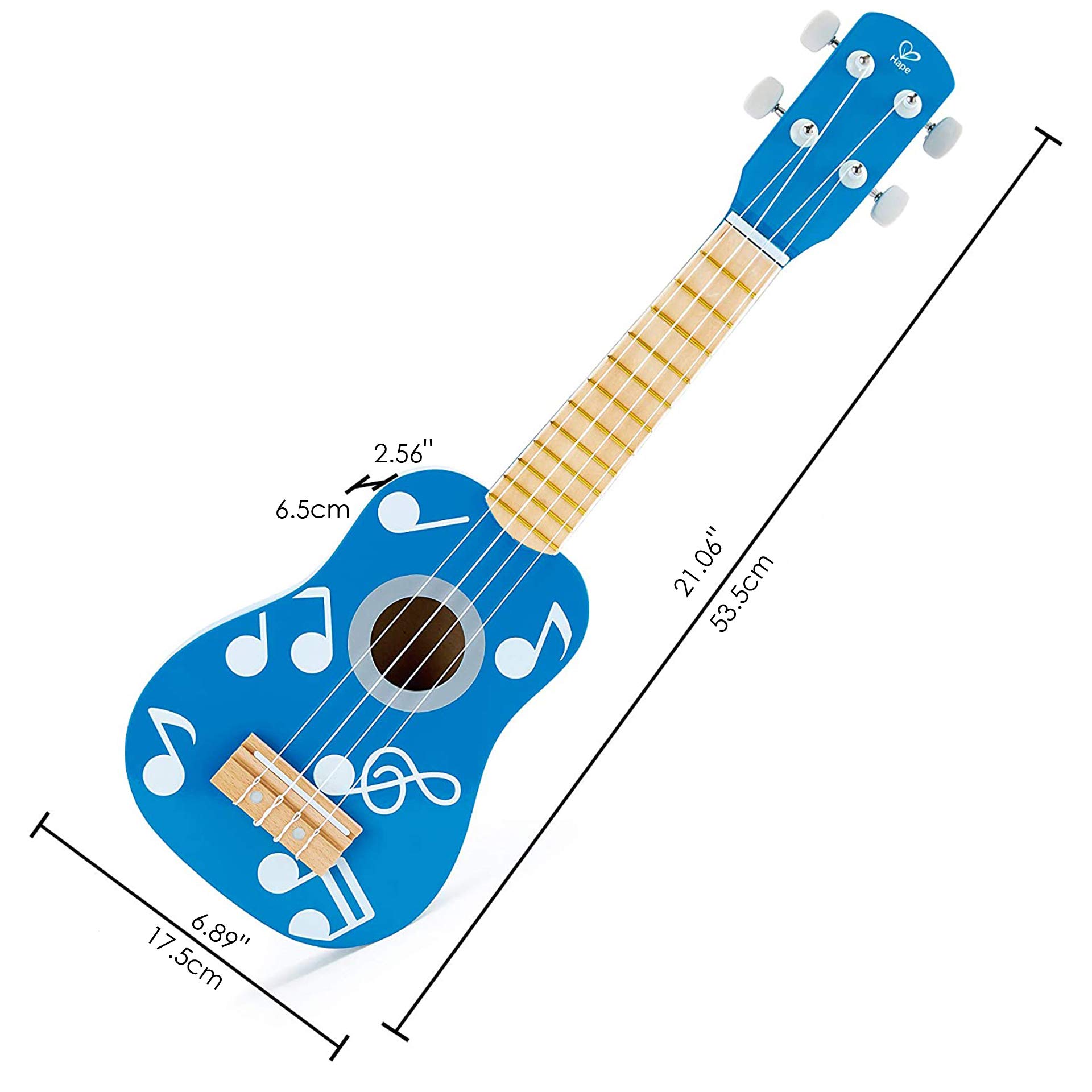 Hape Giochi musicali E0604 Chitarra per ukulele in legno blu accordabile