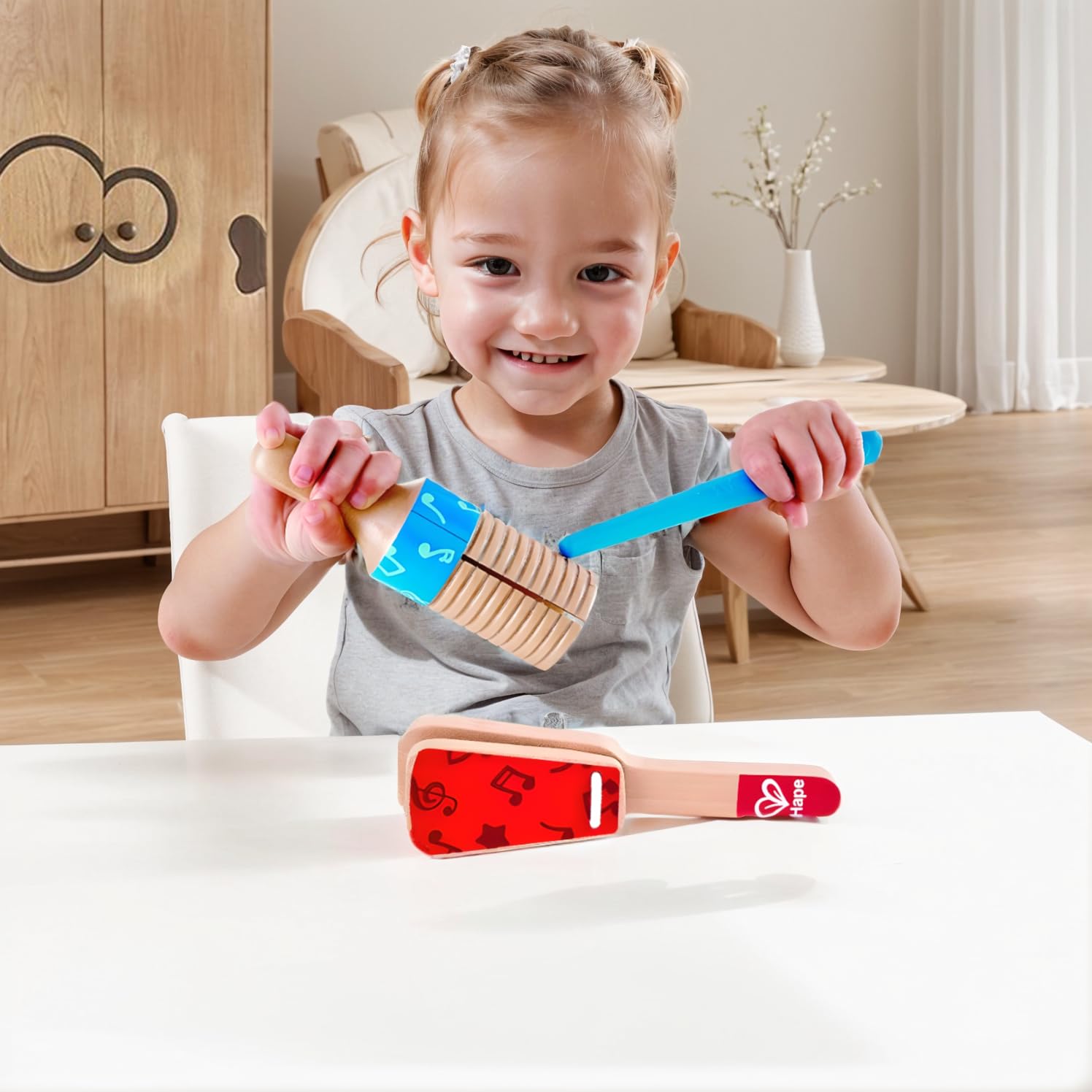 Hape Giochi musicali Coppia di percussioni set guiro 3 pezzi